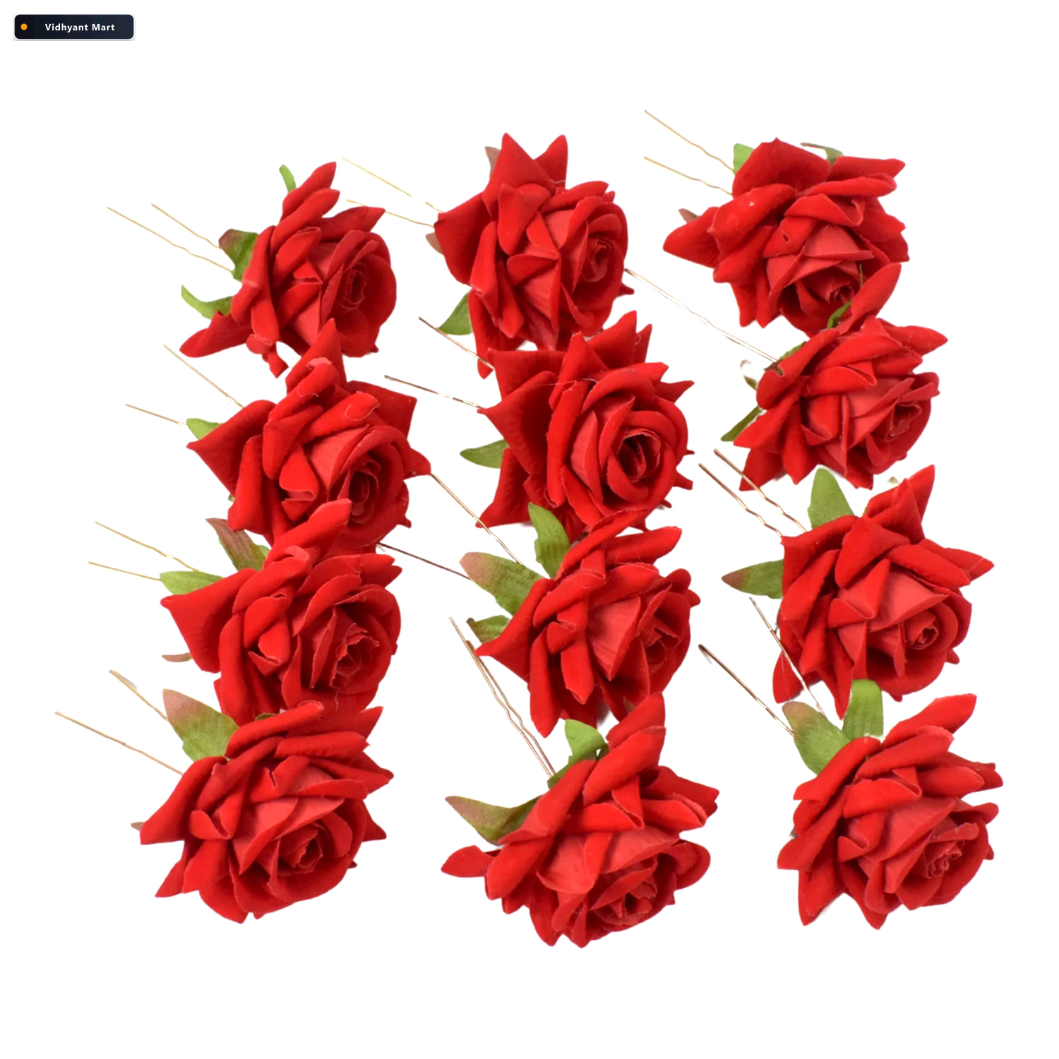 Vidhyant Mart Red Rose Hair Clip 12 Pc Bridal Flower Pins For Wo 4