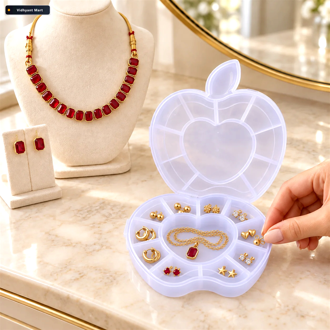 Vidhyant Mart Red Stone Necklace Earring Set With Apple Shape Je 3
