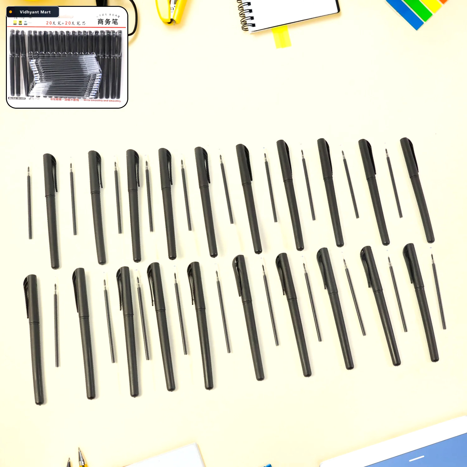 Vidhyant Mart Refillable Black Marker Pen Set With 20 Pens Extra 1