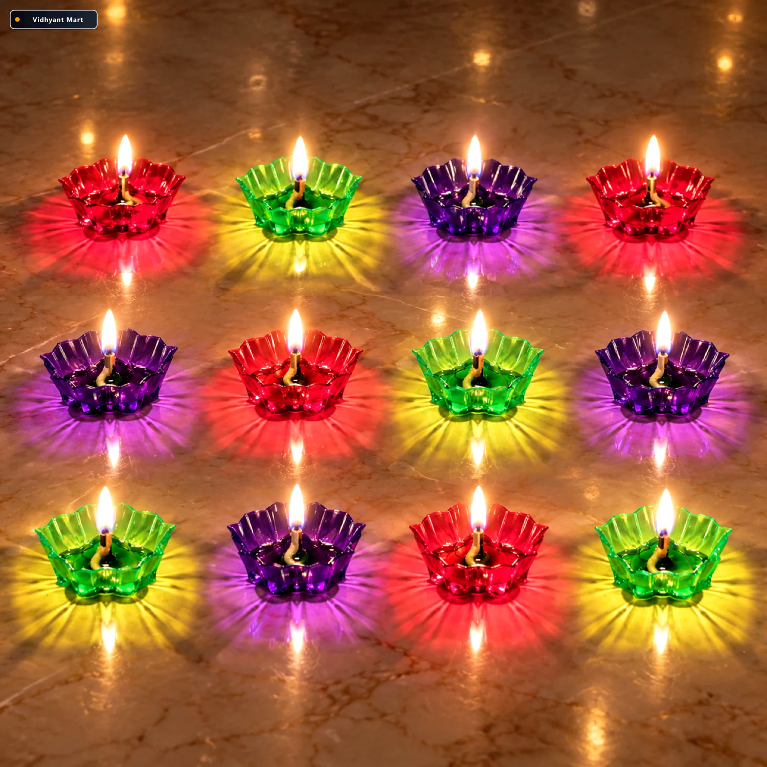 Vidhyant Mart Reflection Diya Set Colourful Plastic Diyas 12 Pcs 1