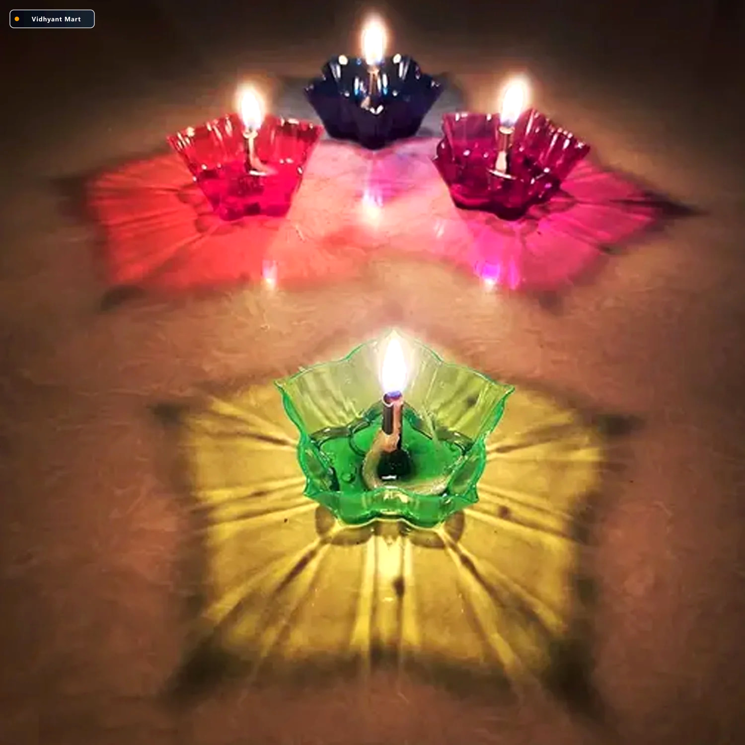 Vidhyant Mart Reflection Diya Set Colourful Plastic Diyas 12 Pcs 2