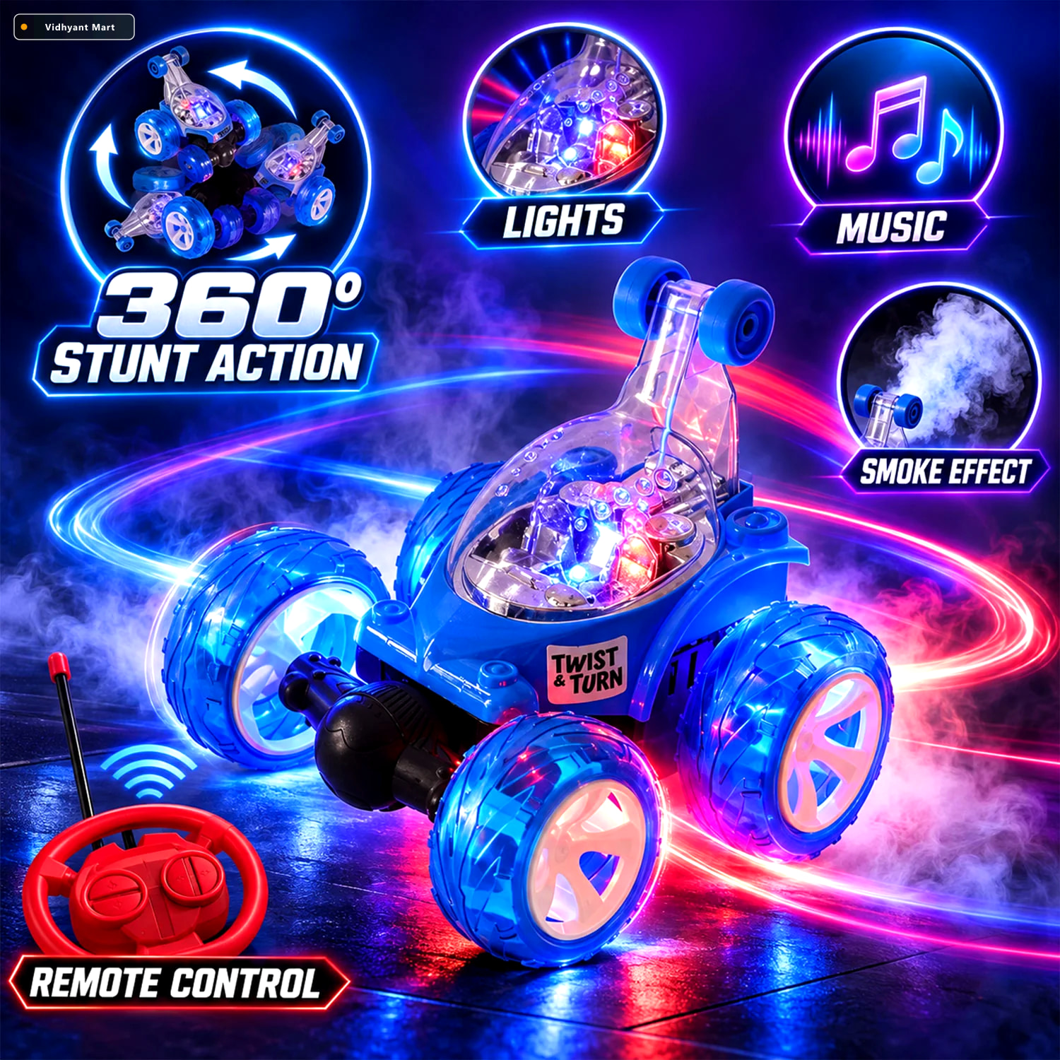 Vidhyant Mart Remote Control Stunt Car With Music Led Lights And 2