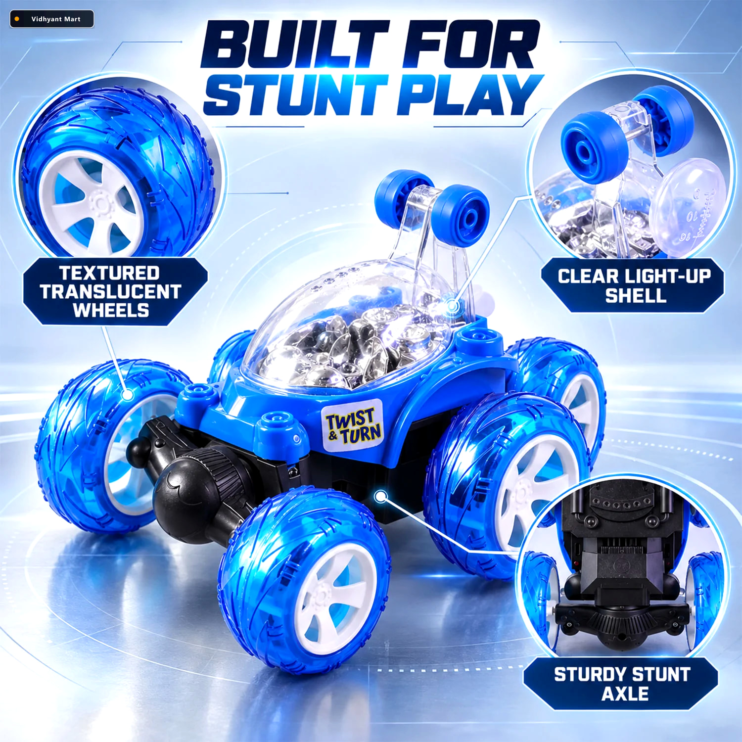 Vidhyant Mart Remote Control Stunt Car With Music Led Lights And 3
