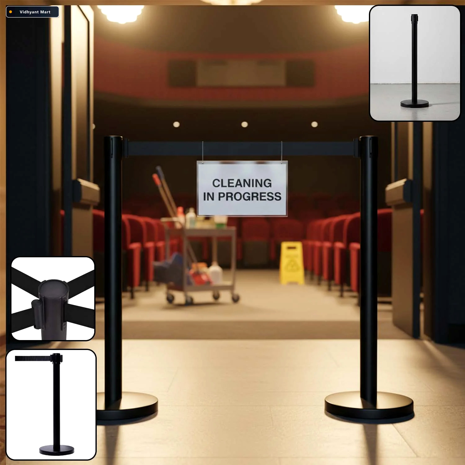 Vidhyant Mart Retractable Belt Crowd Control Pole Heavy Duty Wit 1