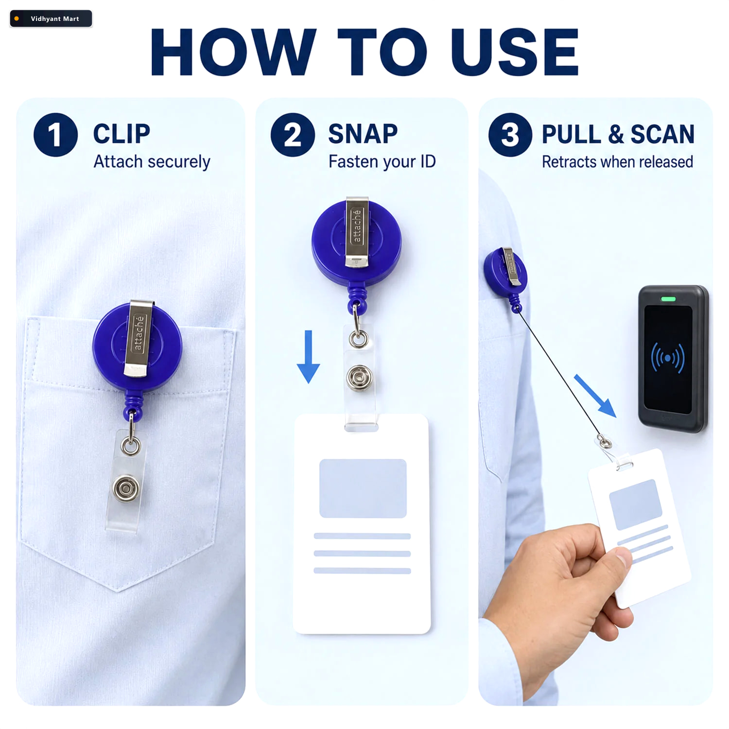 Vidhyant Mart Retractable Id Badge Reel With Metal Belt Clip And 2