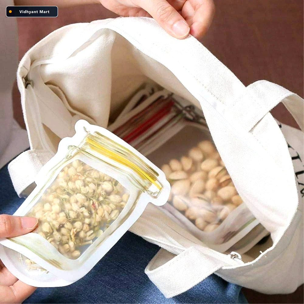 Vidhyant Mart Reusable Food Storage Pouch Airtight Mason Jar Zip 1