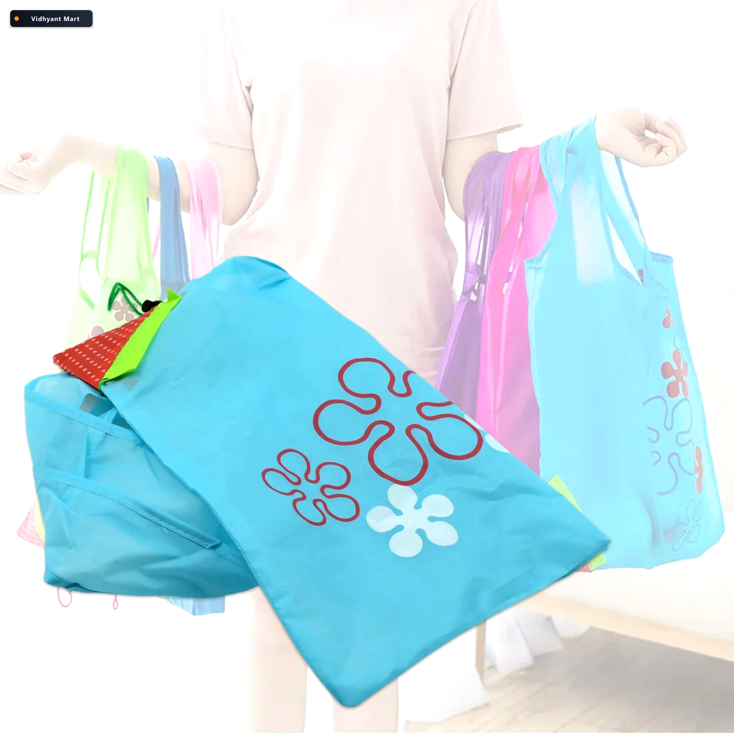 Vidhyant Mart Reusable Grocery Bags Foldable Durable Eco Friendl 3