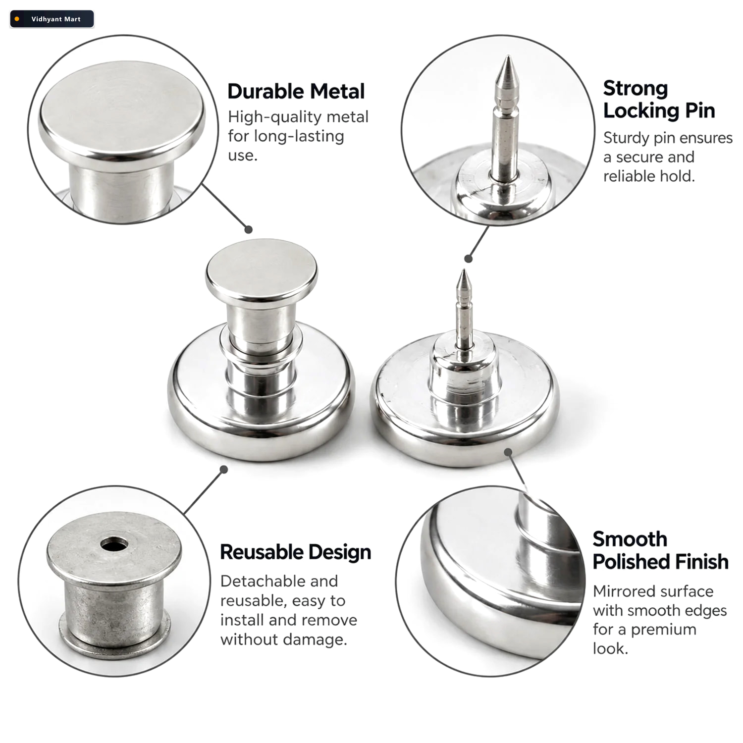 Vidhyant Mart Reusable Metal Magnetic Push Pin Clips For Clothin 3