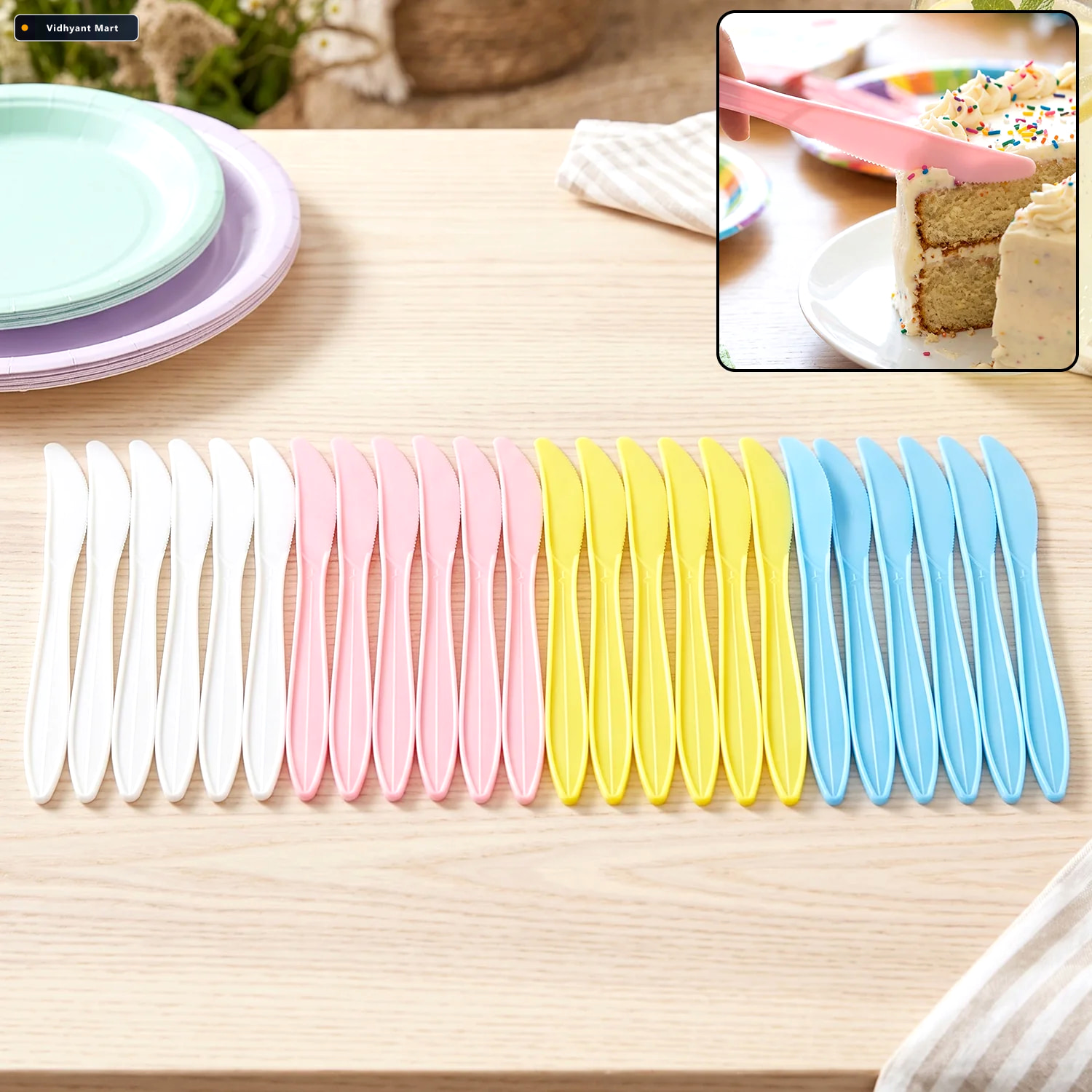 Vidhyant Mart Reusable Multicolor Plastic Dessert Knife Set For 1