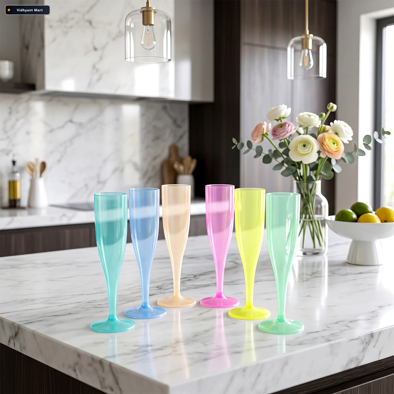 Vidhyant Mart Reusable Plastic Champagne Flutes Wine Glasses Set 2