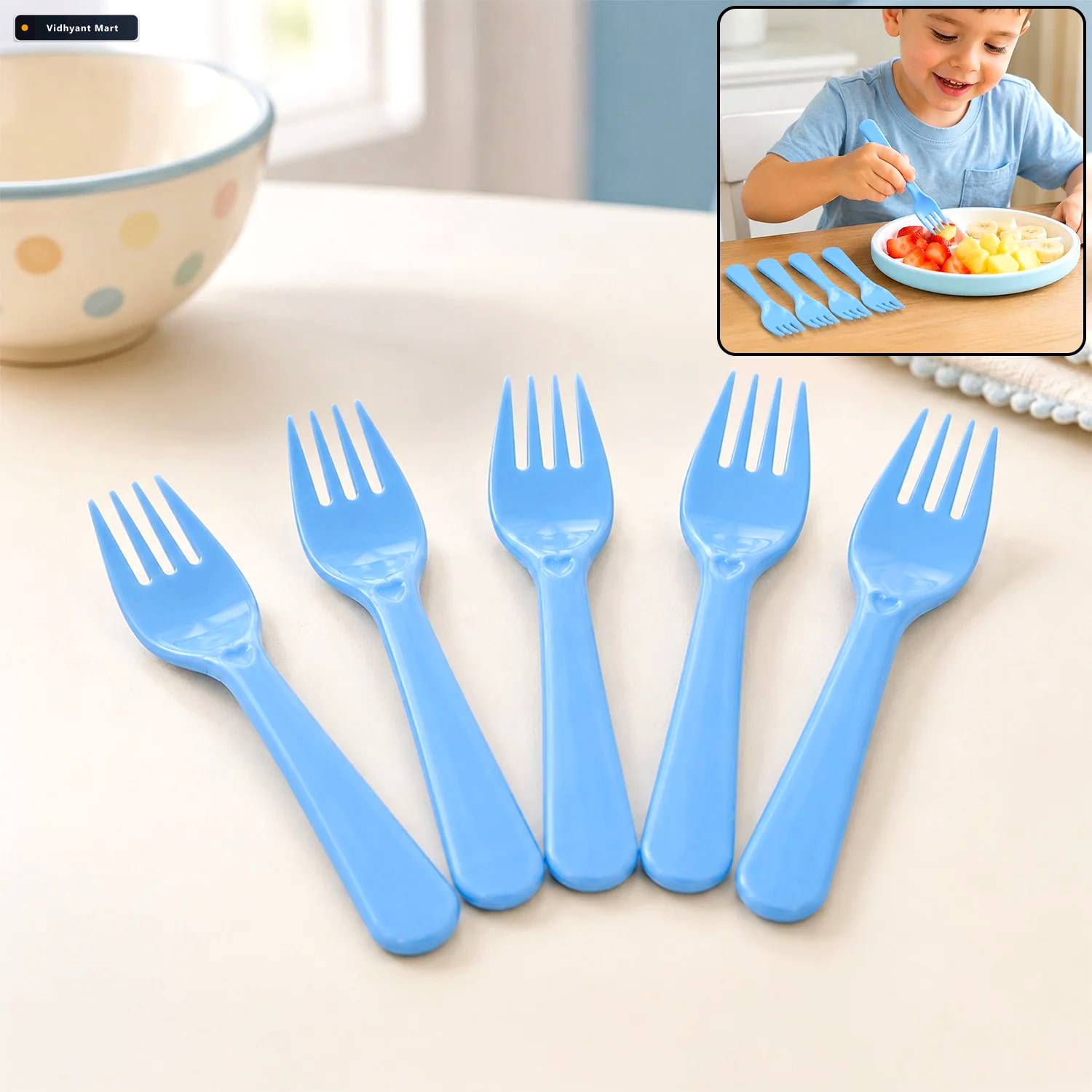 Vidhyant Mart Reusable Plastic Forks 5 Piece Heavy Duty Set Serv 1