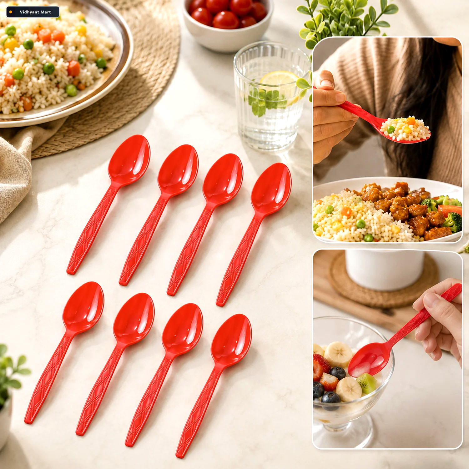 Vidhyant Mart Reusable Plastic Spoons Set Of 8 Durable Lightweig 1