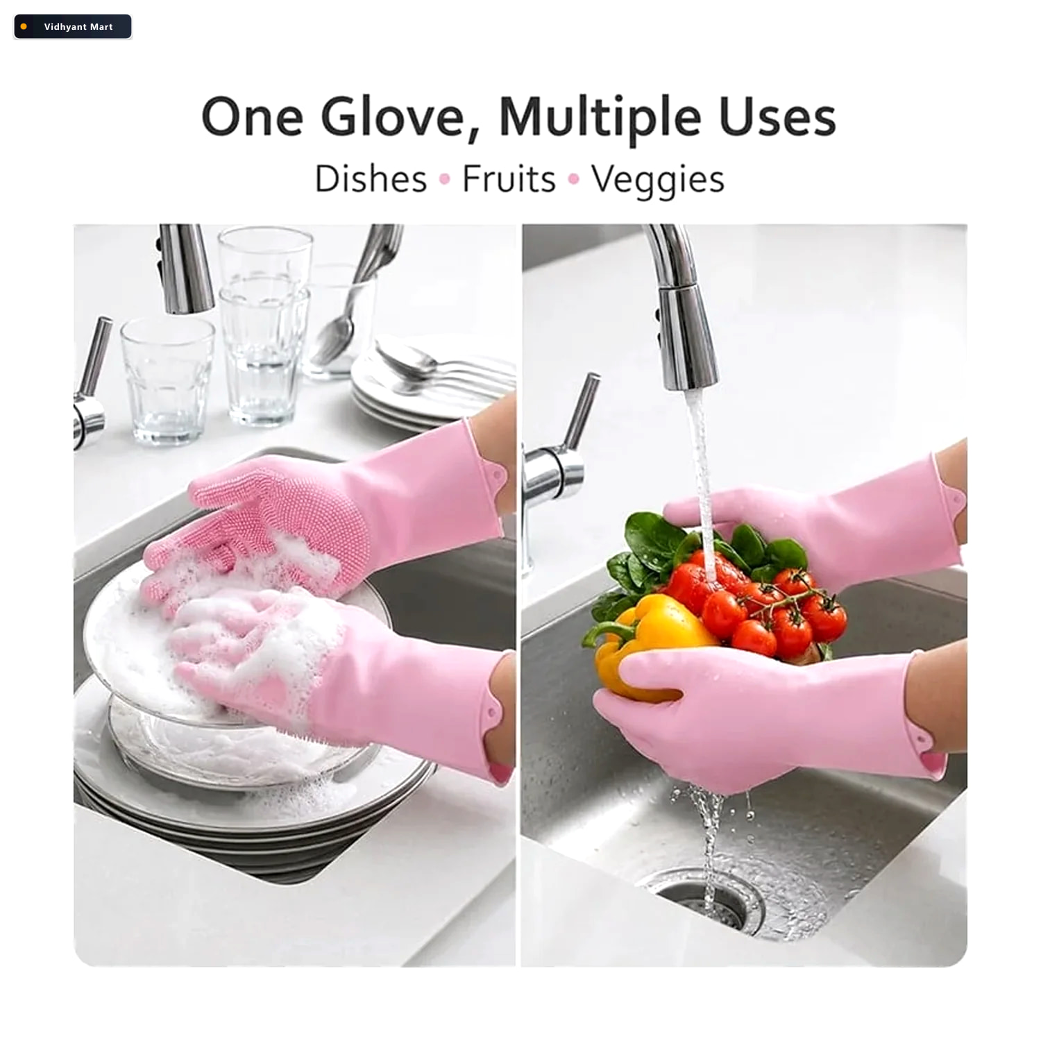 Vidhyant Mart Reusable Scrubber Cleaning Gloves With Built In Br 2