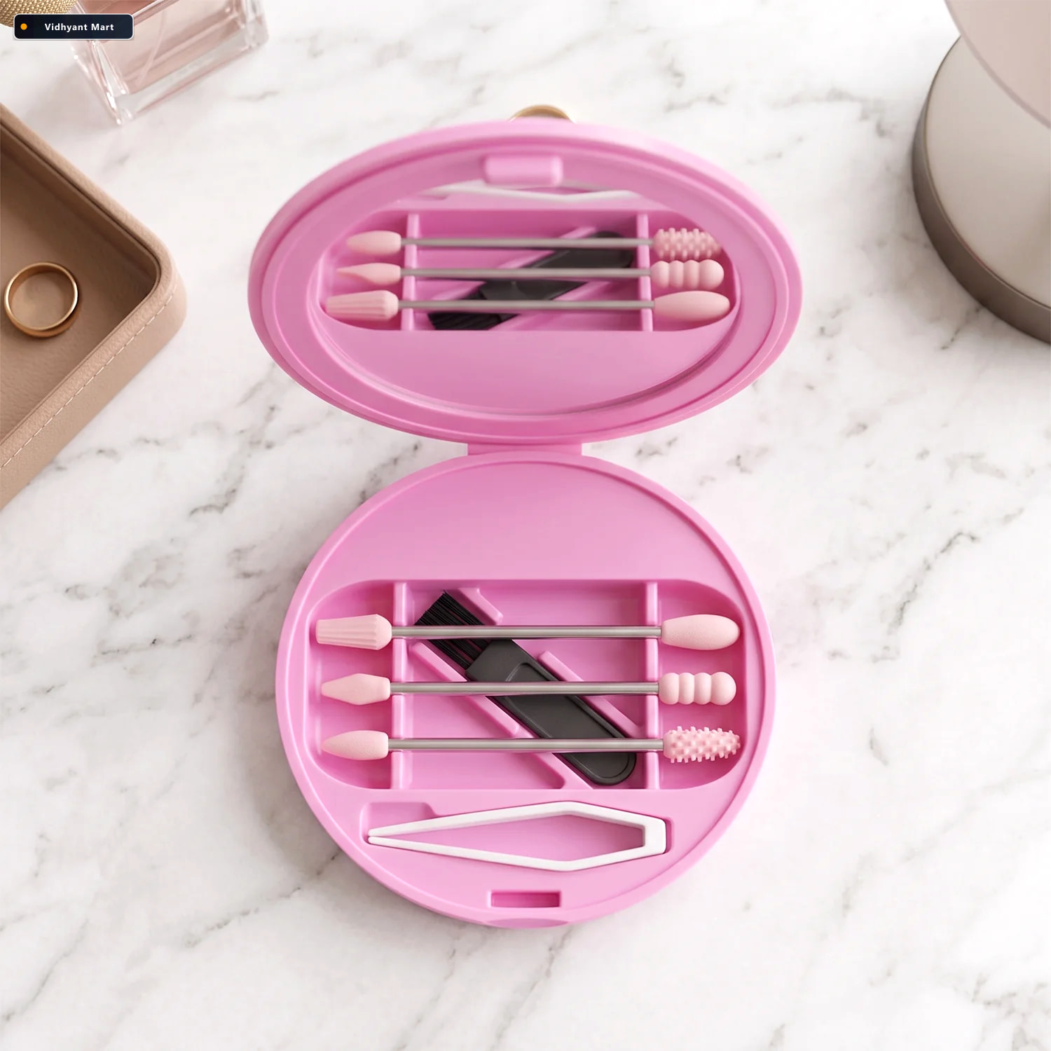 Vidhyant Mart Reusable Silicone Cotton Swab Set With Mirror Case 2