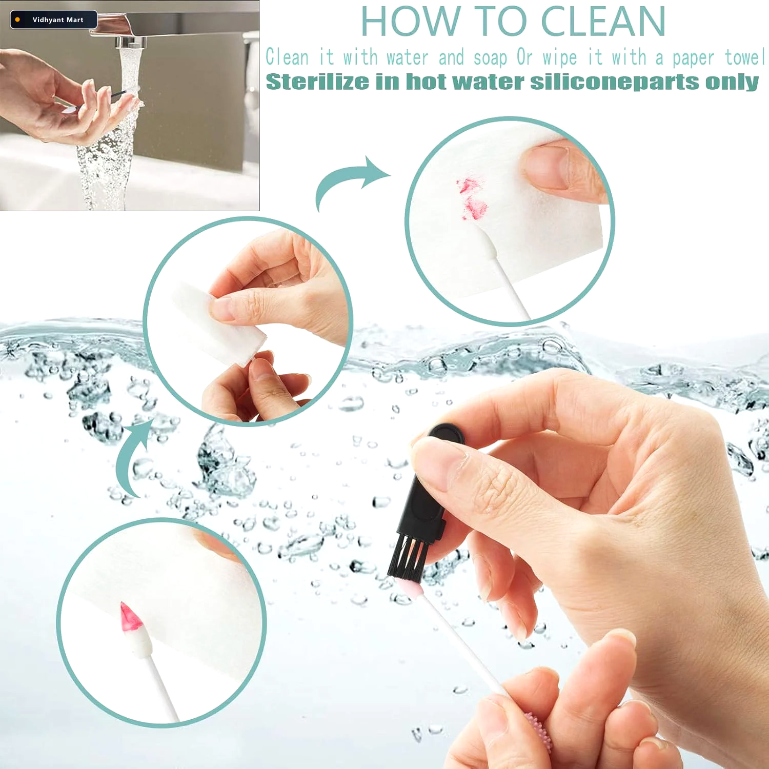 Vidhyant Mart Reusable Silicone Cotton Swab Set With Mirror Case 3
