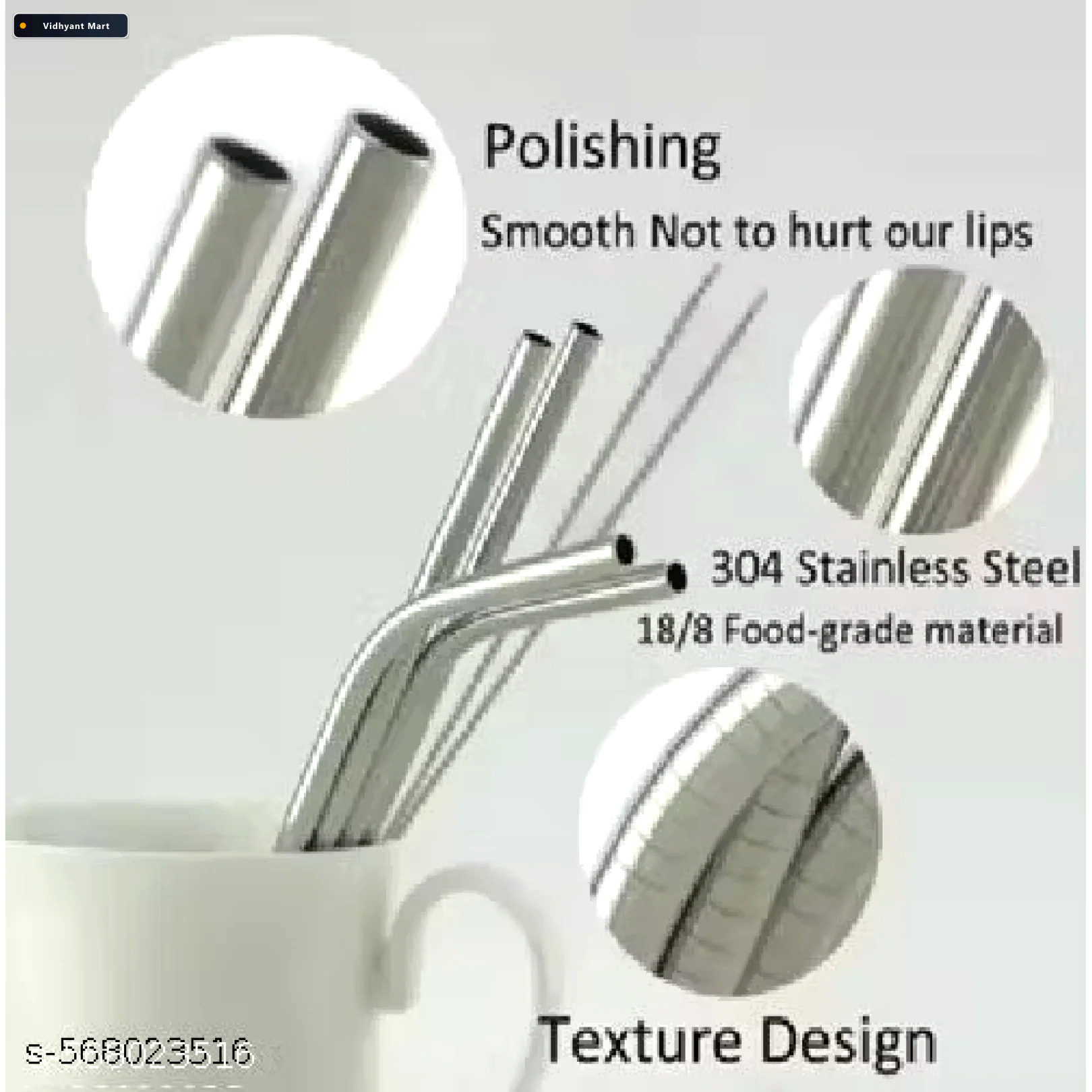 Vidhyant Mart Reusable Stainless Steel Straws Set Of 4 With Brus 3