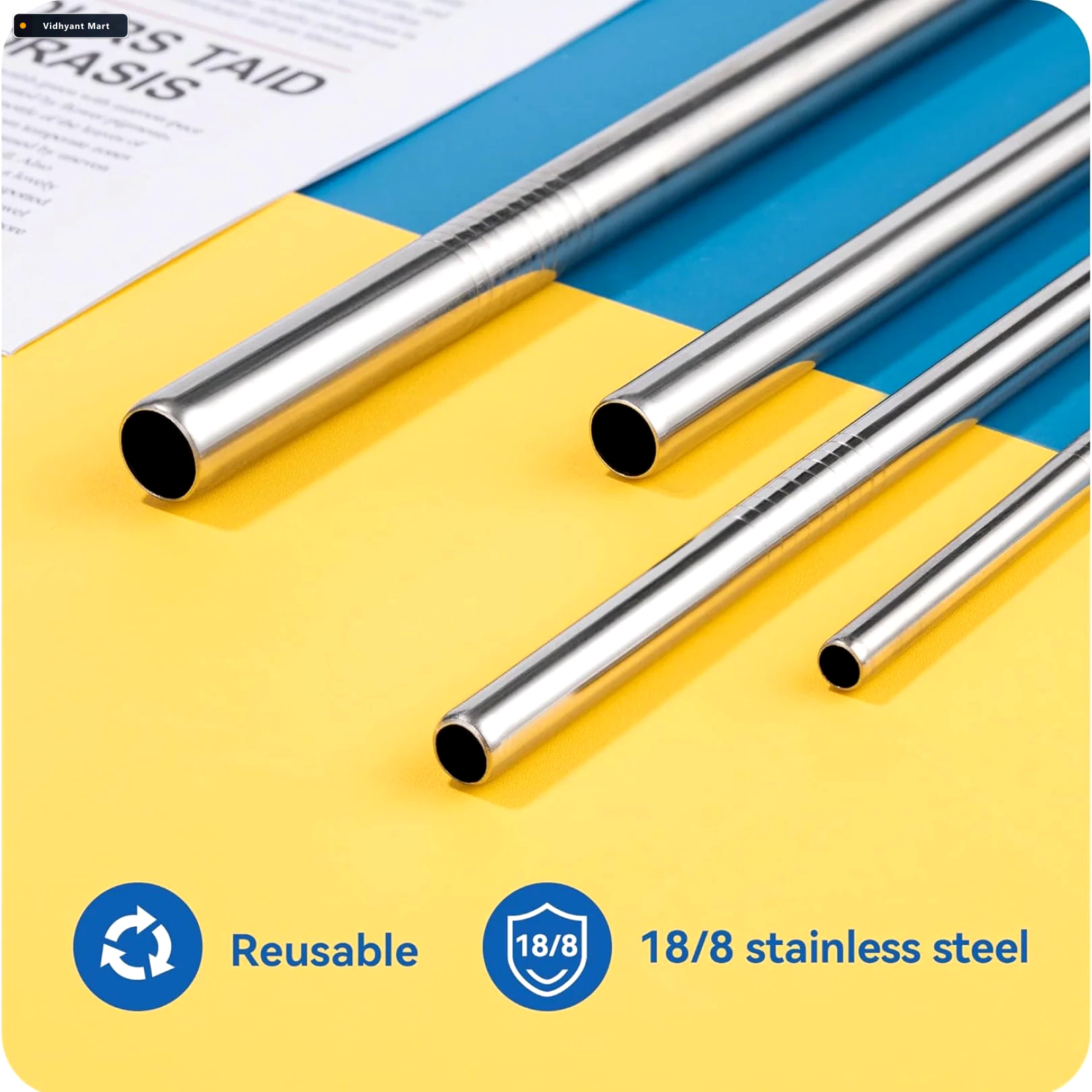 Vidhyant Mart Reusable Stainless Steel Straws Set Of 4 With Brus 5