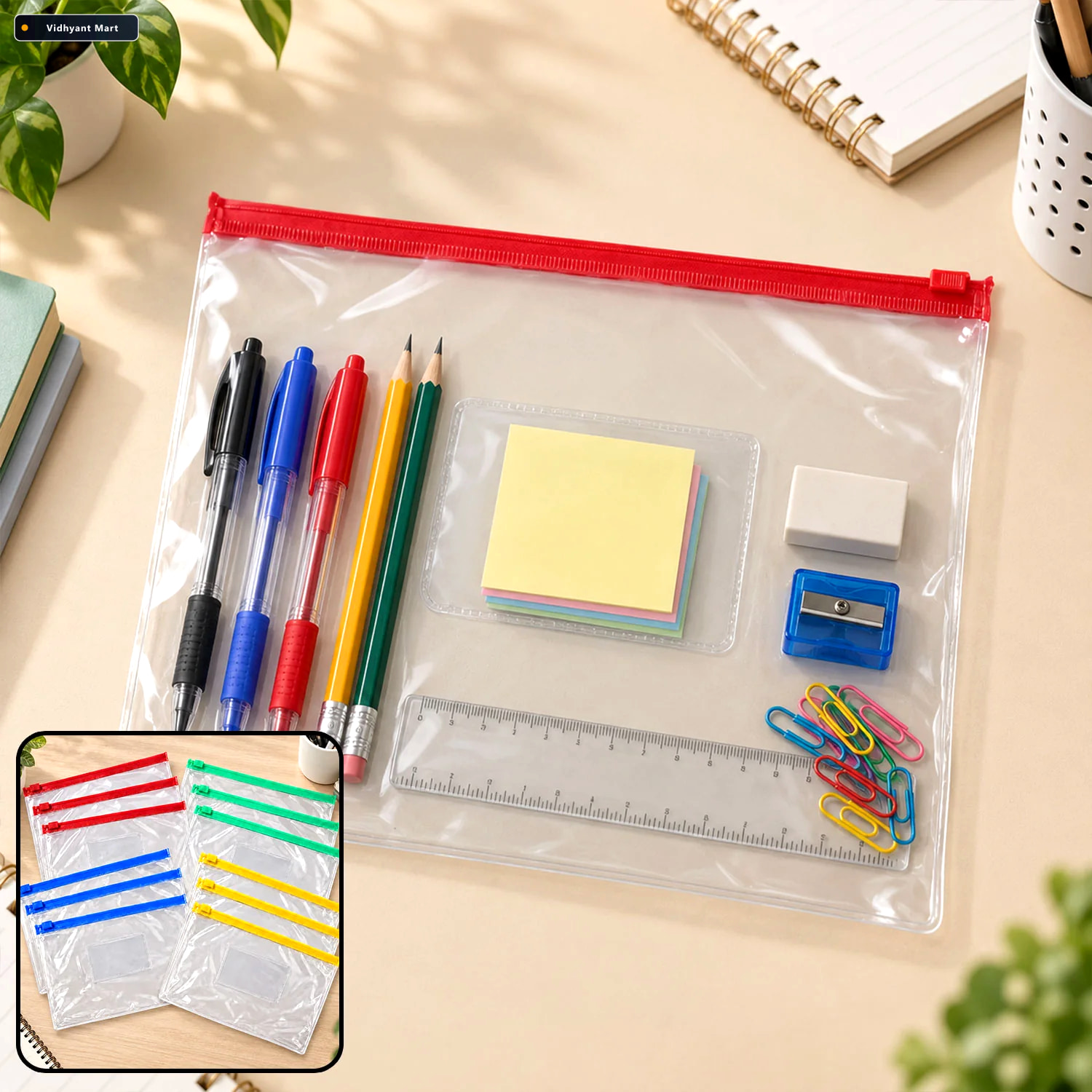 Vidhyant Mart Reusable Transparent Zipper Storage Pouches For St 1