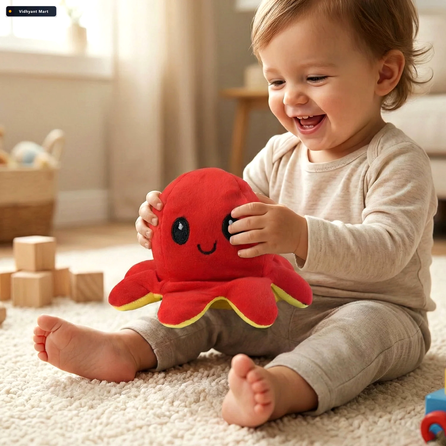 Vidhyant Mart Reversible Octopus Plush Toy Express Moods With So 3