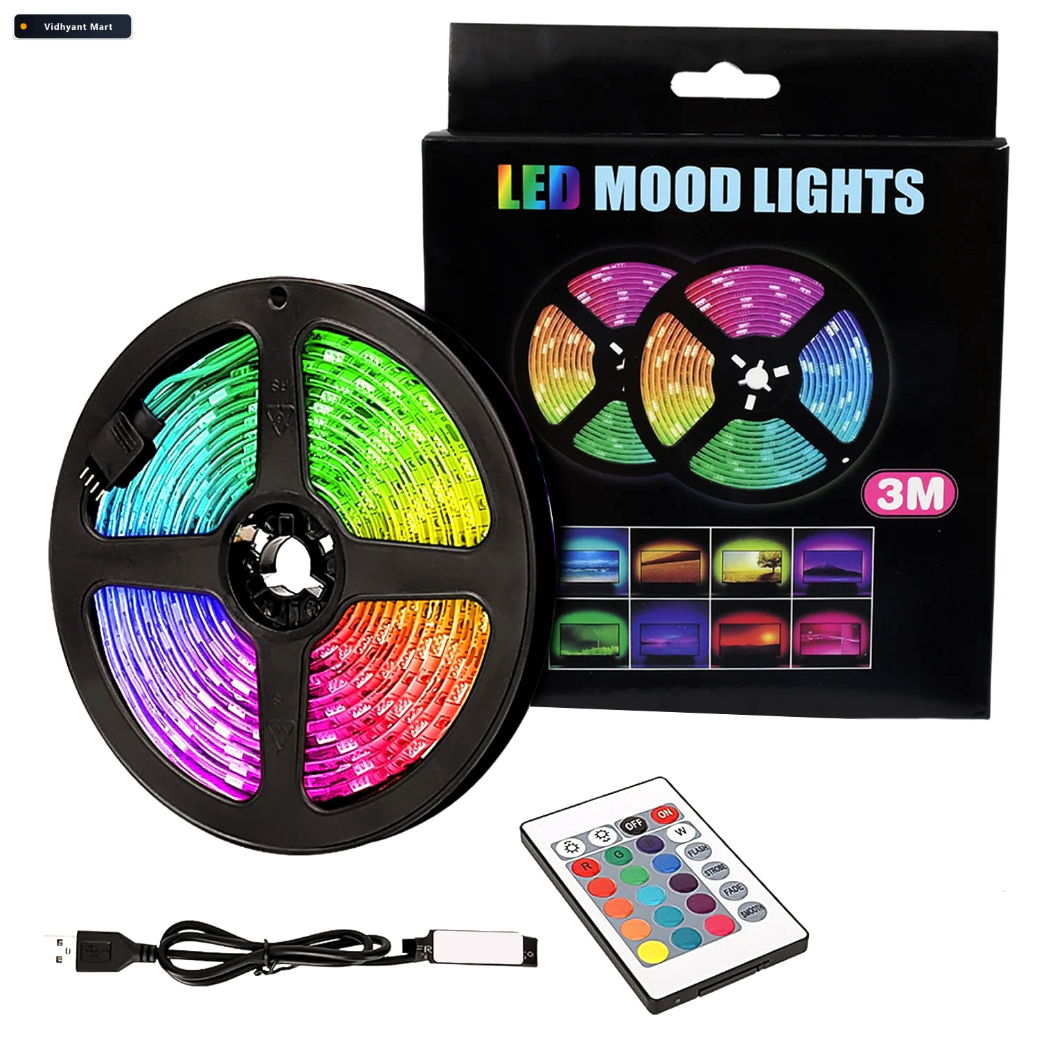 Vidhyant Mart Rgb Led Strip Lights 3m Multi Colour Usb With Remo 3