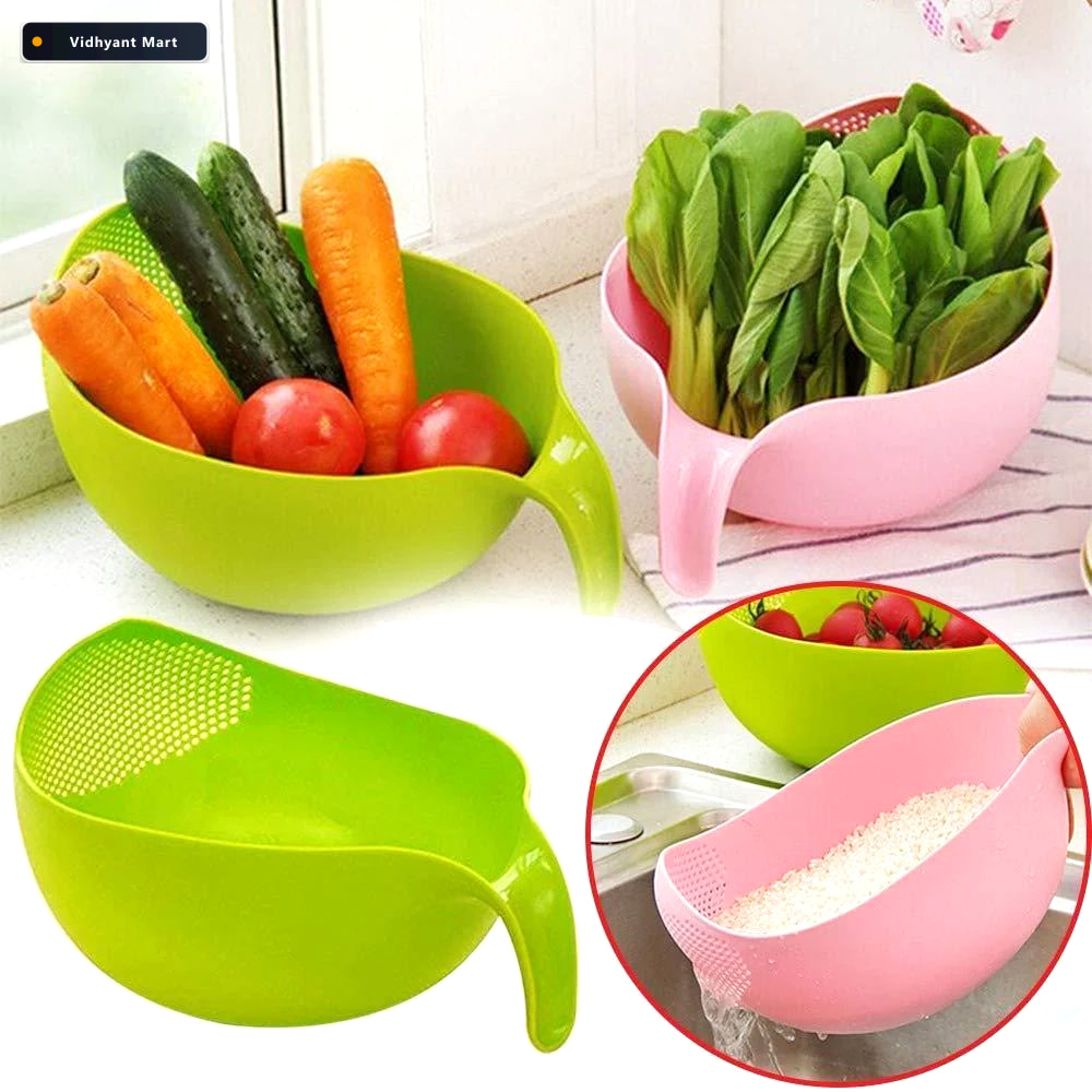 Vidhyant Mart Rice Strainer Bowl Set Thick Plastic 3pc With Hand 1