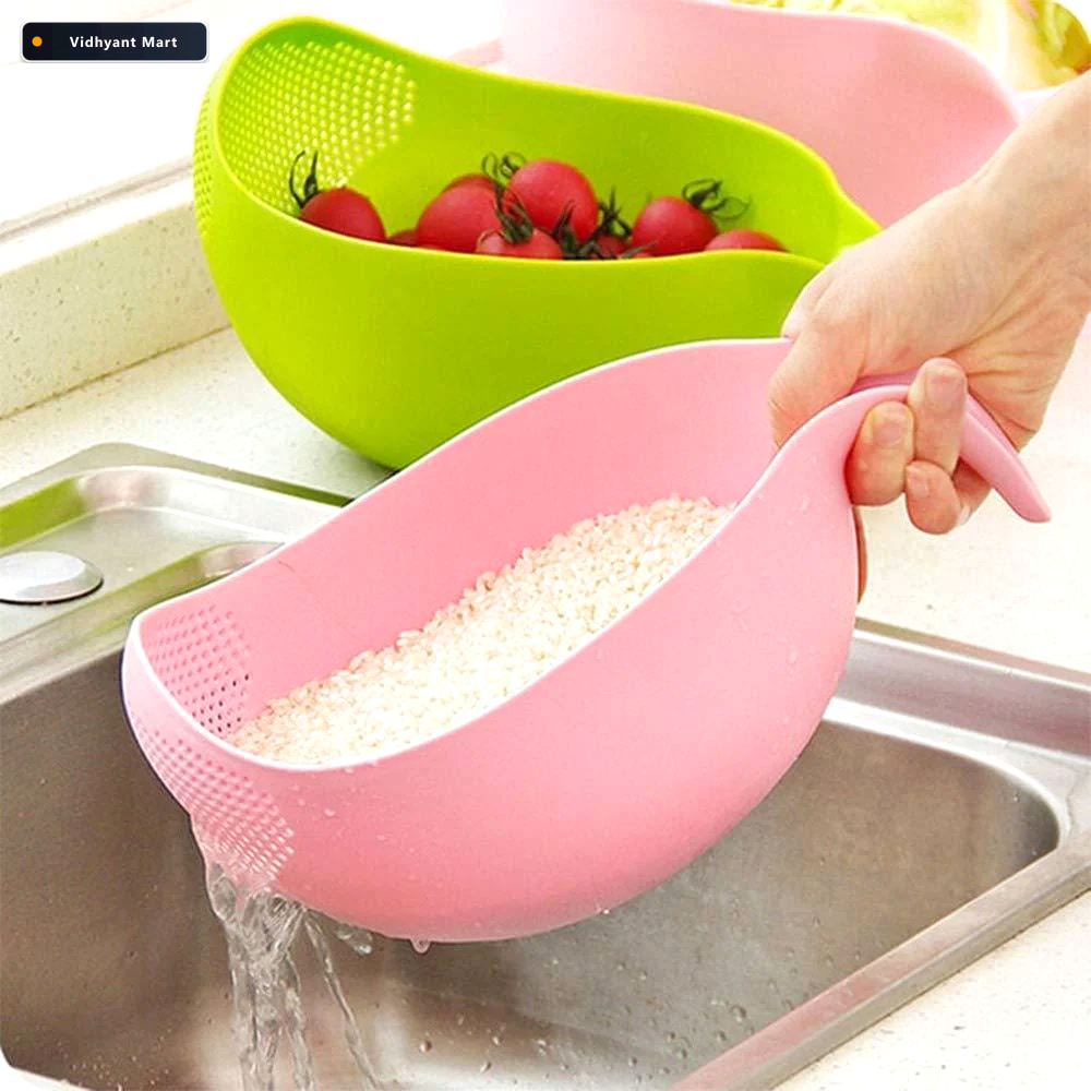 Vidhyant Mart Rice Strainer Bowl Set Thick Plastic 3pc With Hand 2