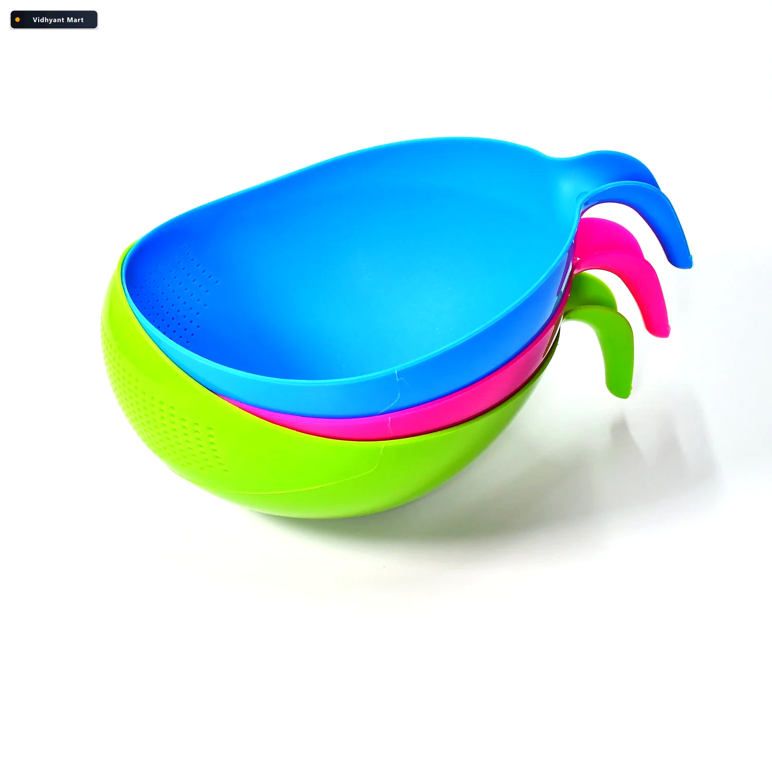 Vidhyant Mart Rice Strainer Bowl Set Thick Plastic 3pc With Hand 3