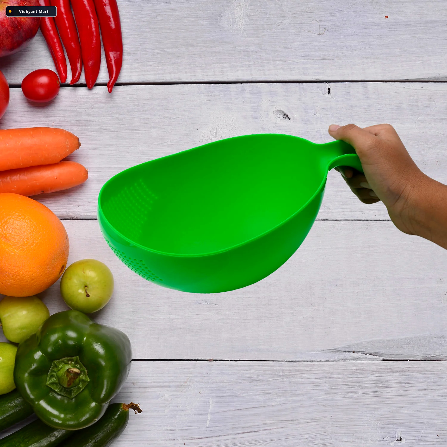 Vidhyant Mart Rice Washing Bowl Thick Drain Basket With Handle Q 2