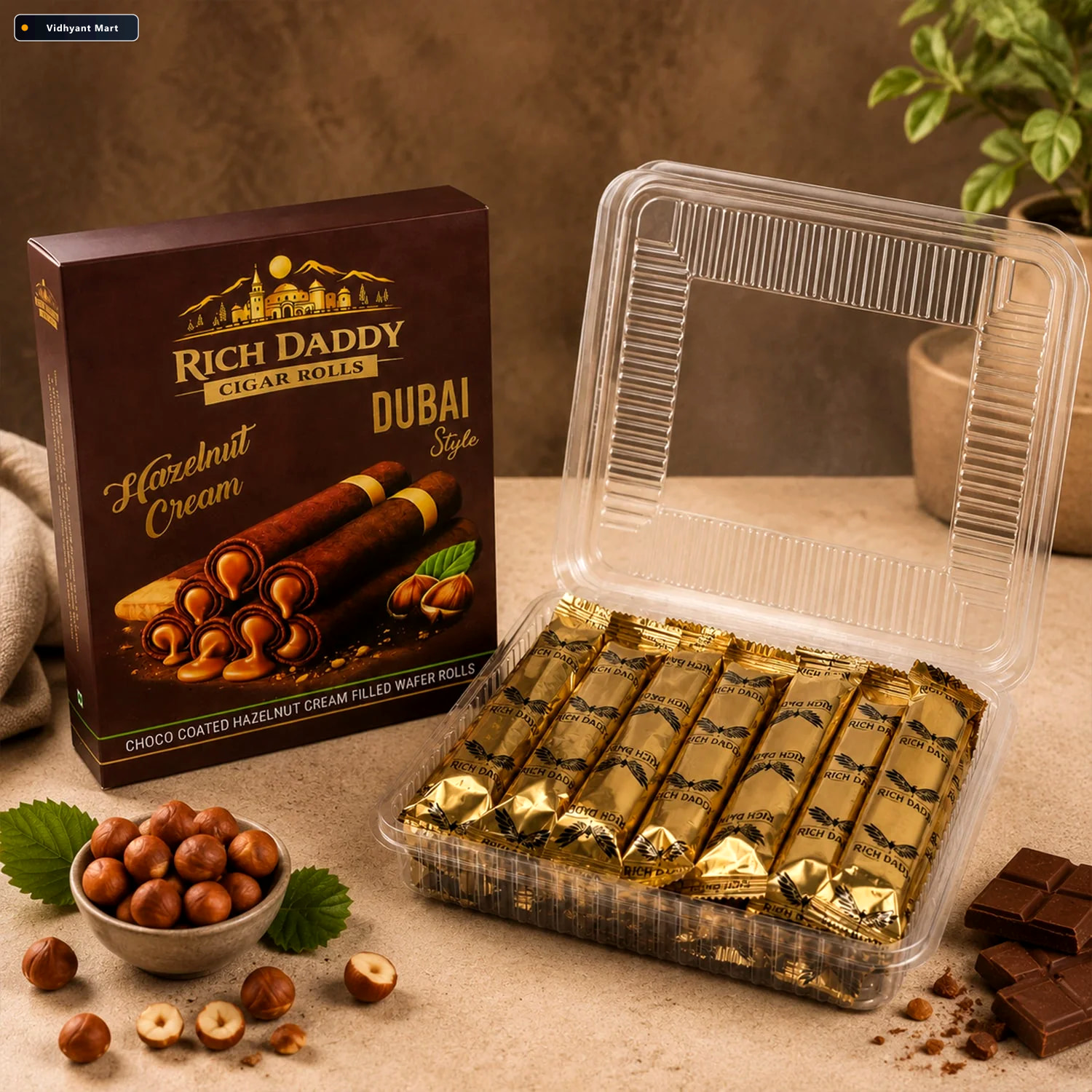 Vidhyant Mart Rich Daddy Hazelnut Cream Cigar Rolls Premium Duba 1