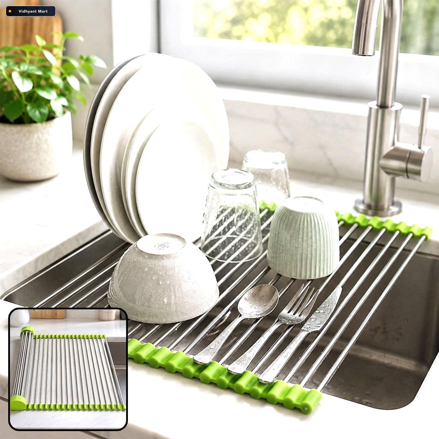 Vidhyant Mart Roll Up Dish Drying Rack Space Saving Cookaura 1