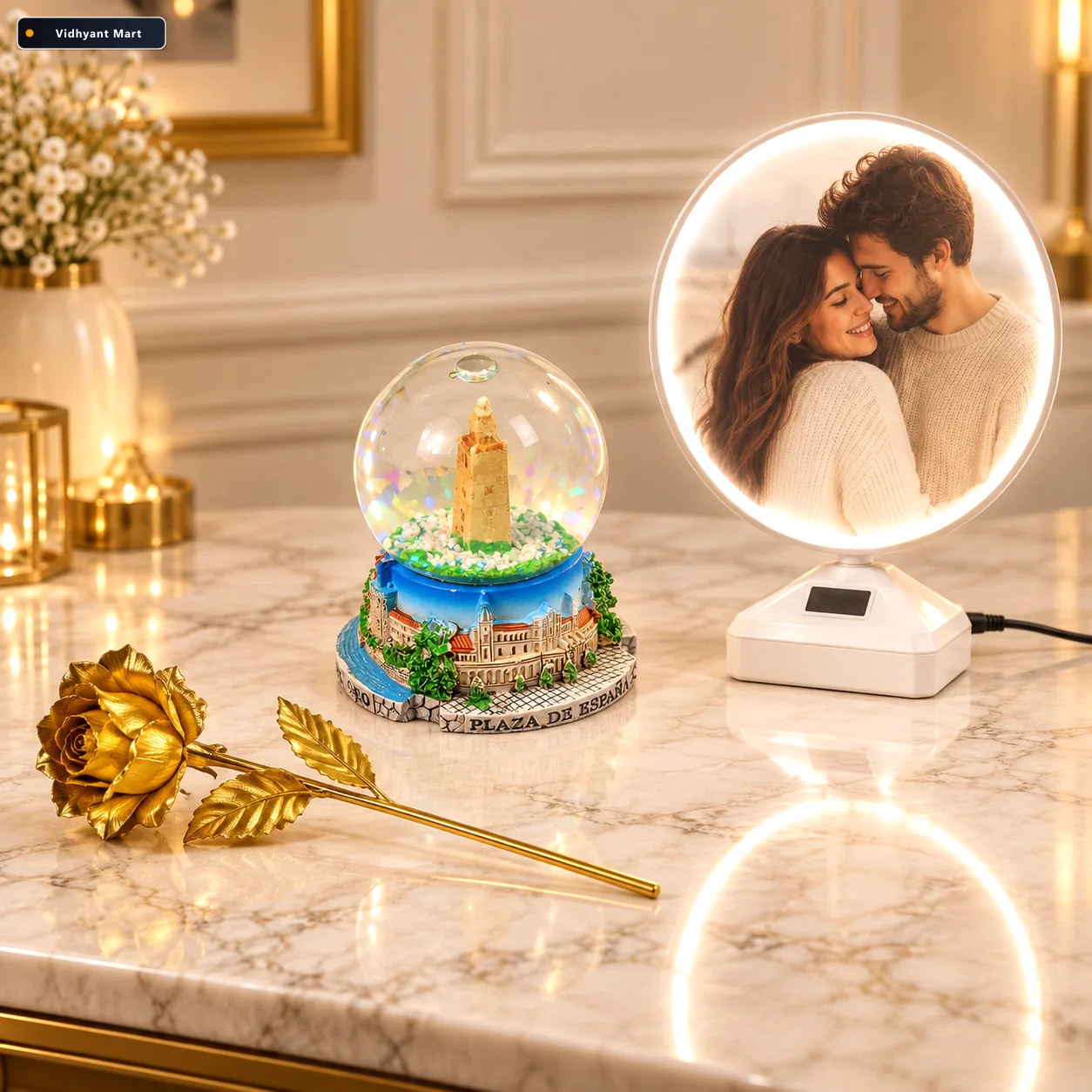 Vidhyant Mart Romantic Gift Combo Led Photo Frame Travel Snow Gl 1