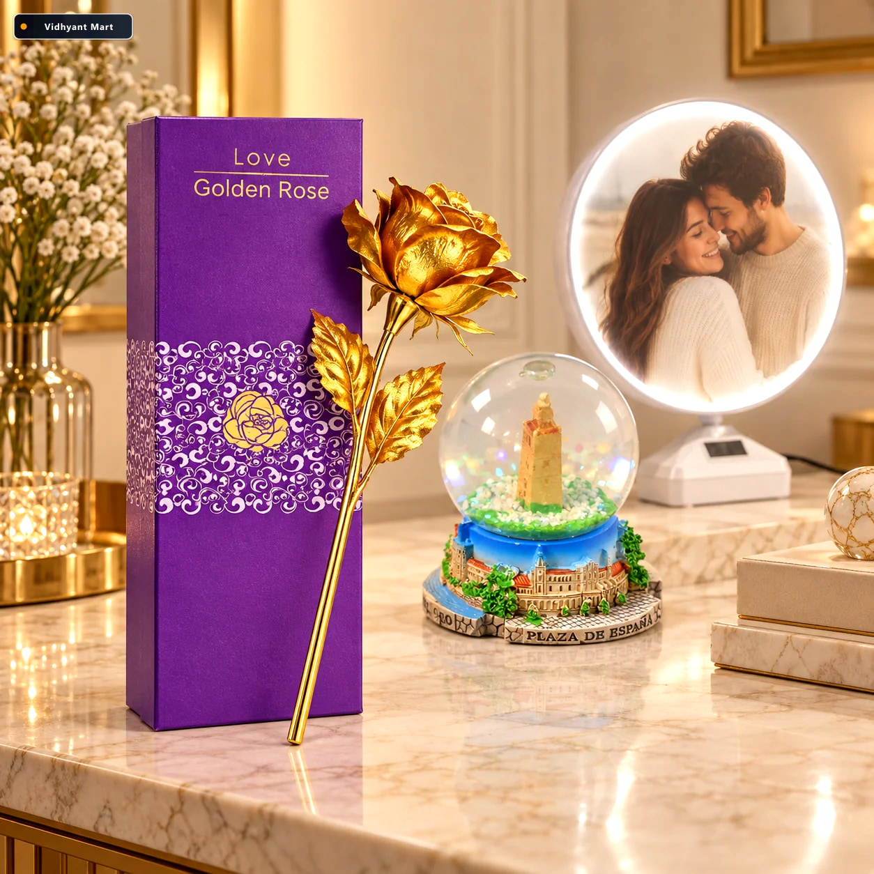Vidhyant Mart Romantic Gift Combo Led Photo Frame Travel Snow Gl 2