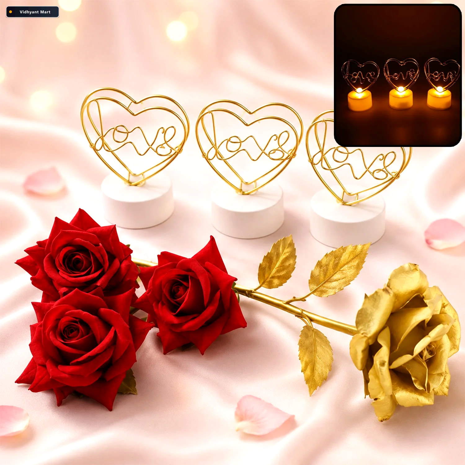 Vidhyant Mart Romantic Heart Love Table Decor Elegant Rose Gift 1