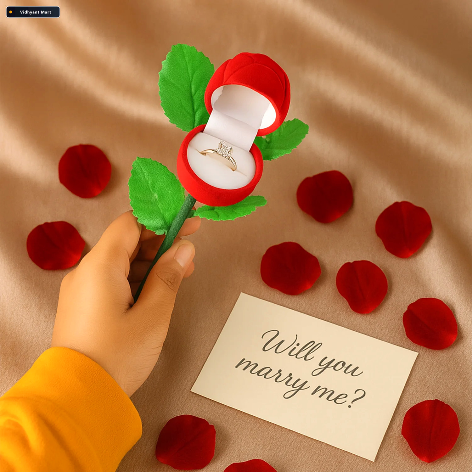 Vidhyant Mart Rose Flower Jewelry Ring Box Velvet Finish Hidden 3