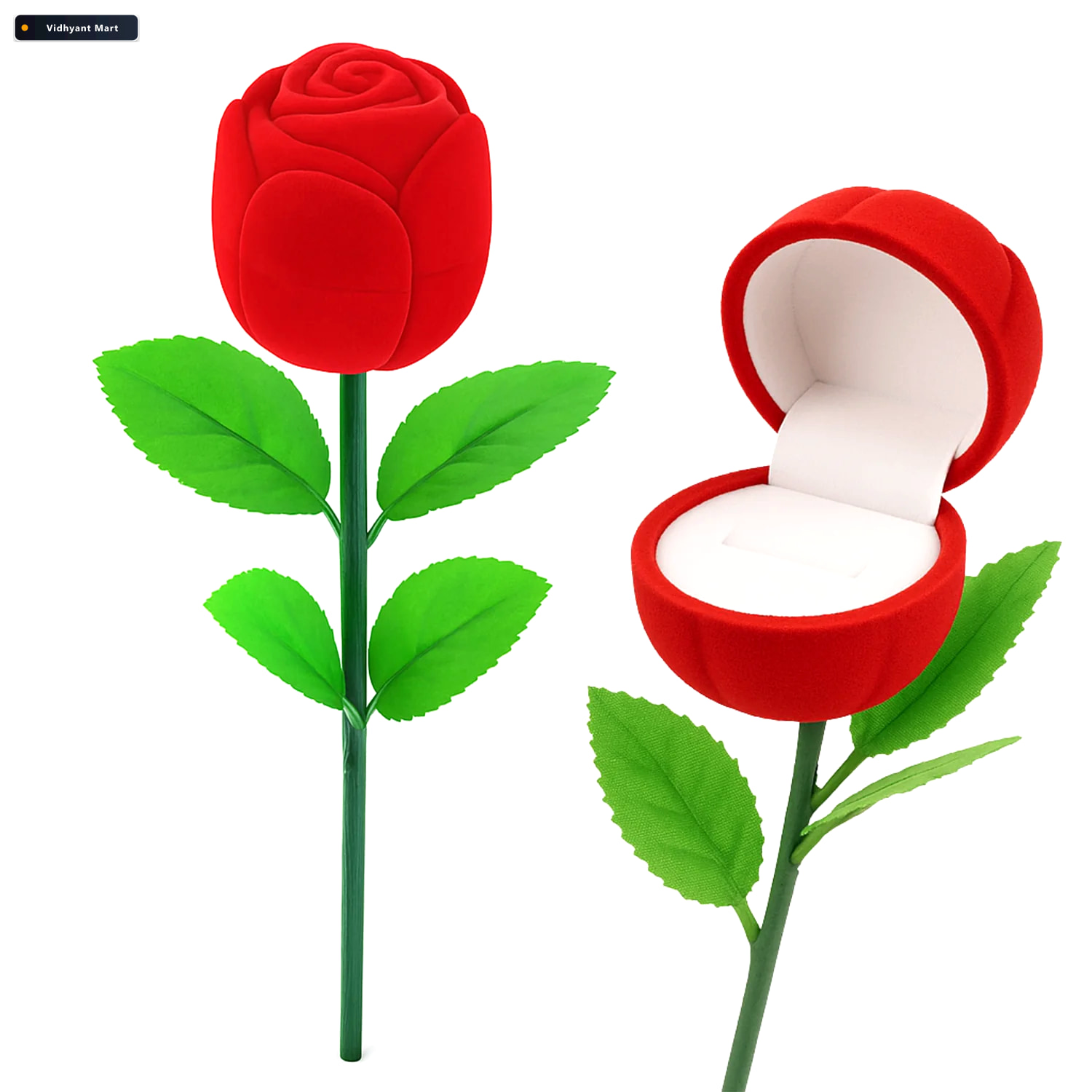 Vidhyant Mart Rose Flower Jewelry Ring Box Velvet Finish Hidden 4
