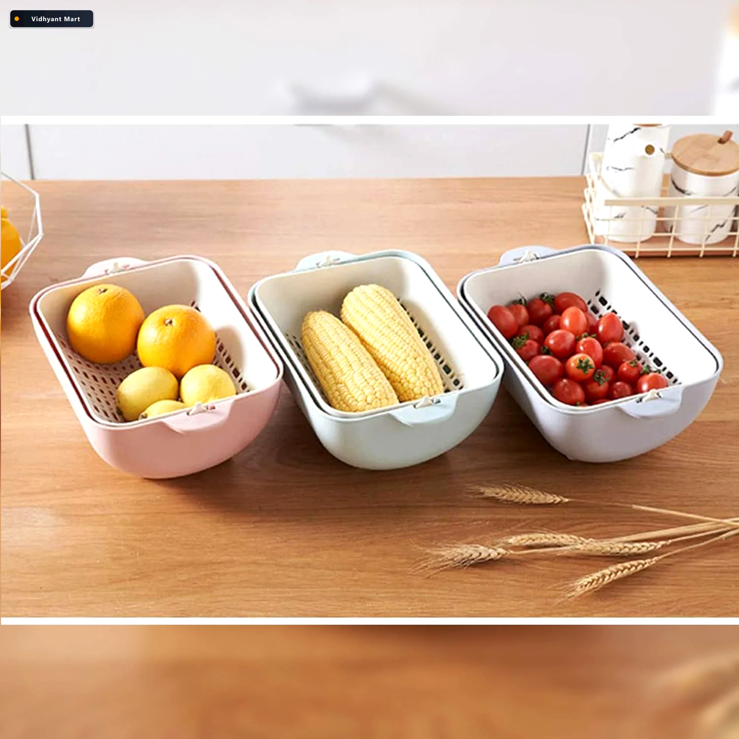 Vidhyant Mart Rotatable Strainer Basket Bpa Free Double Layer Va 3