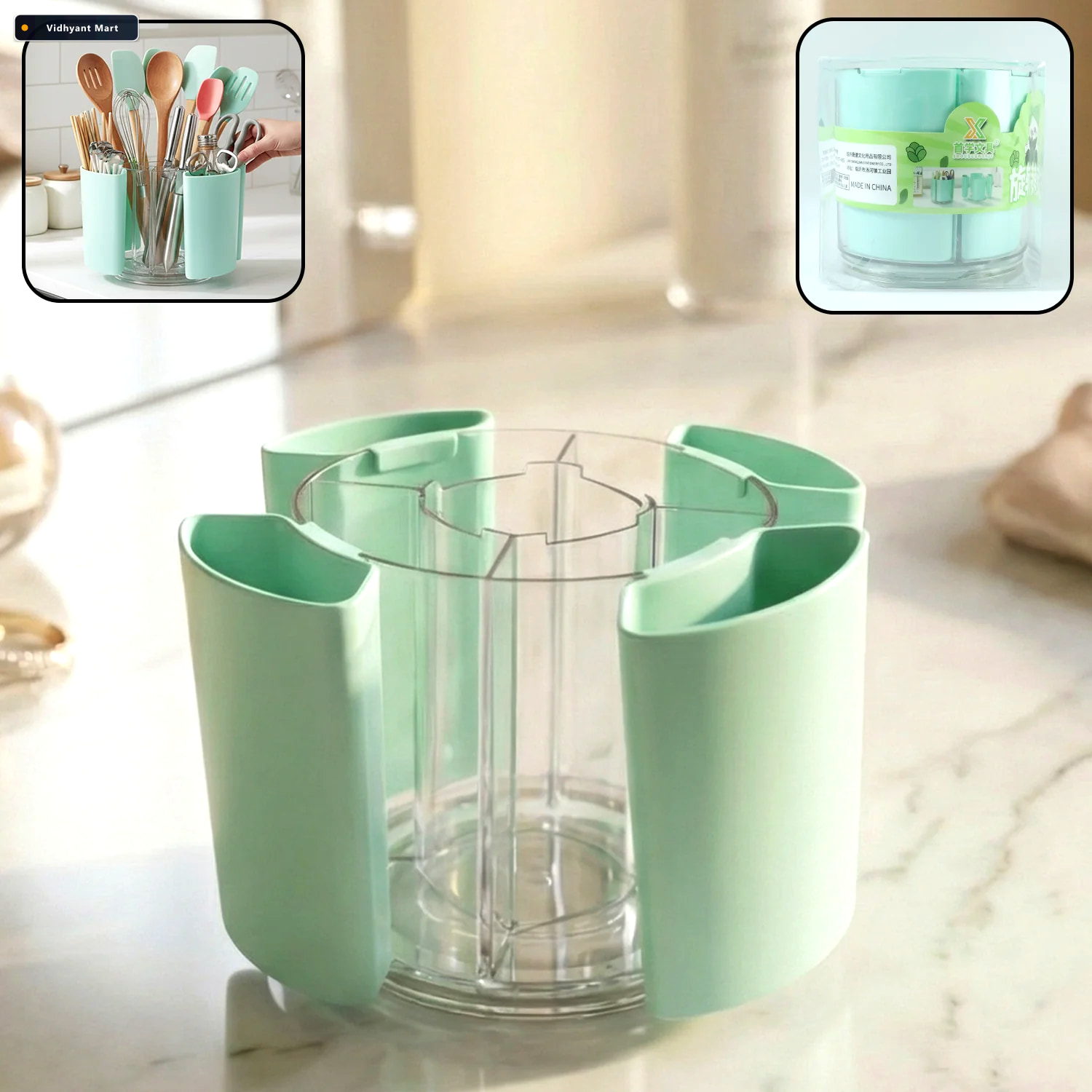 Vidhyant Mart Rotating Pen Holder 5 Compartment Desk Organizer S 1