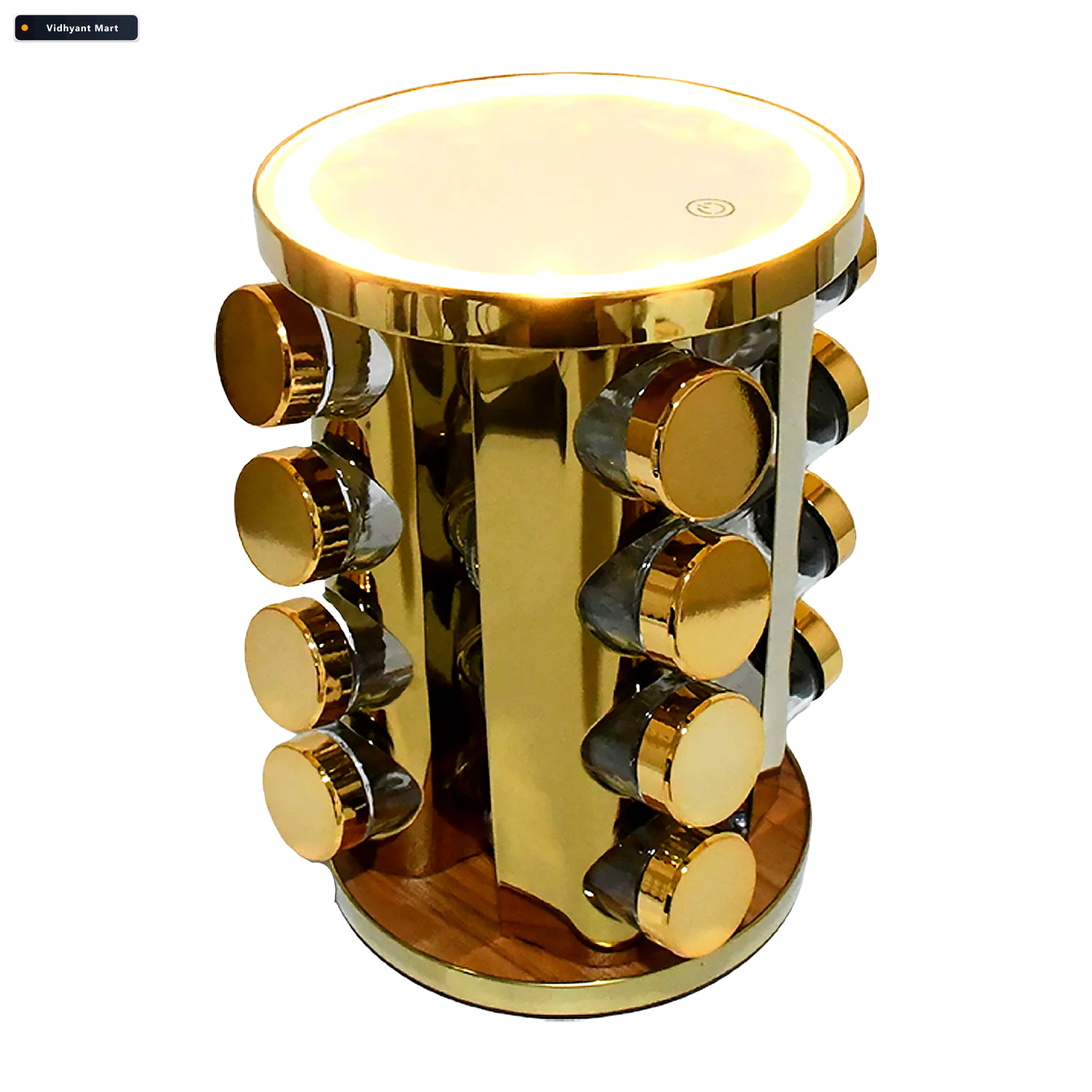 Vidhyant Mart Rotating Spice Rack Led Illuminated 16 Jars Golden 4