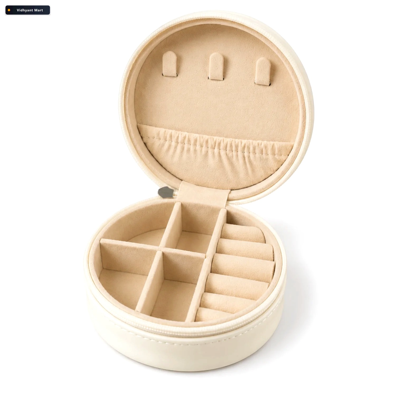 Vidhyant Mart Round Jewellery Organizer Box With Ring Rolls And 4