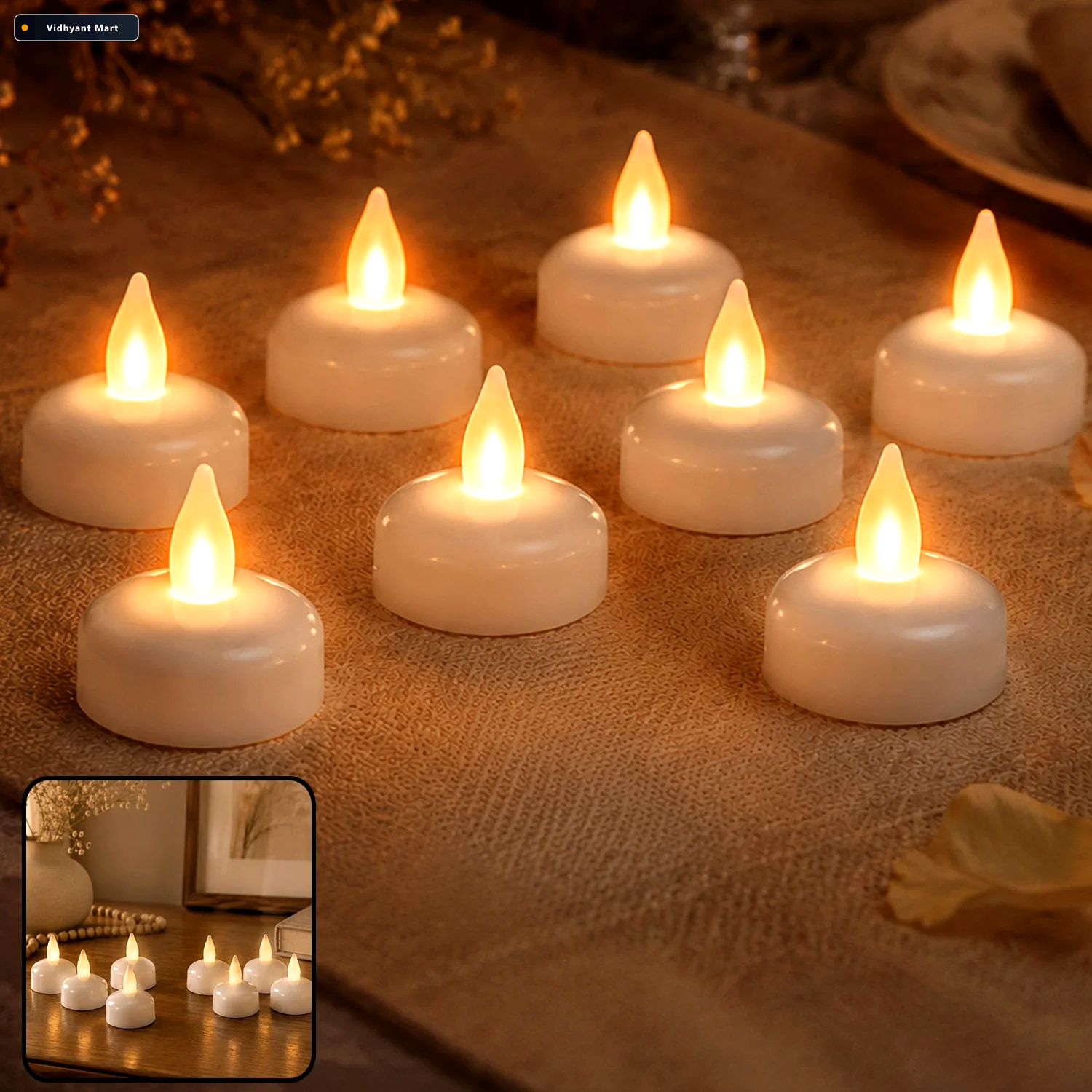 Vidhyant Mart Round Led Flameless Tealight Candles Safe Warm Glo 1