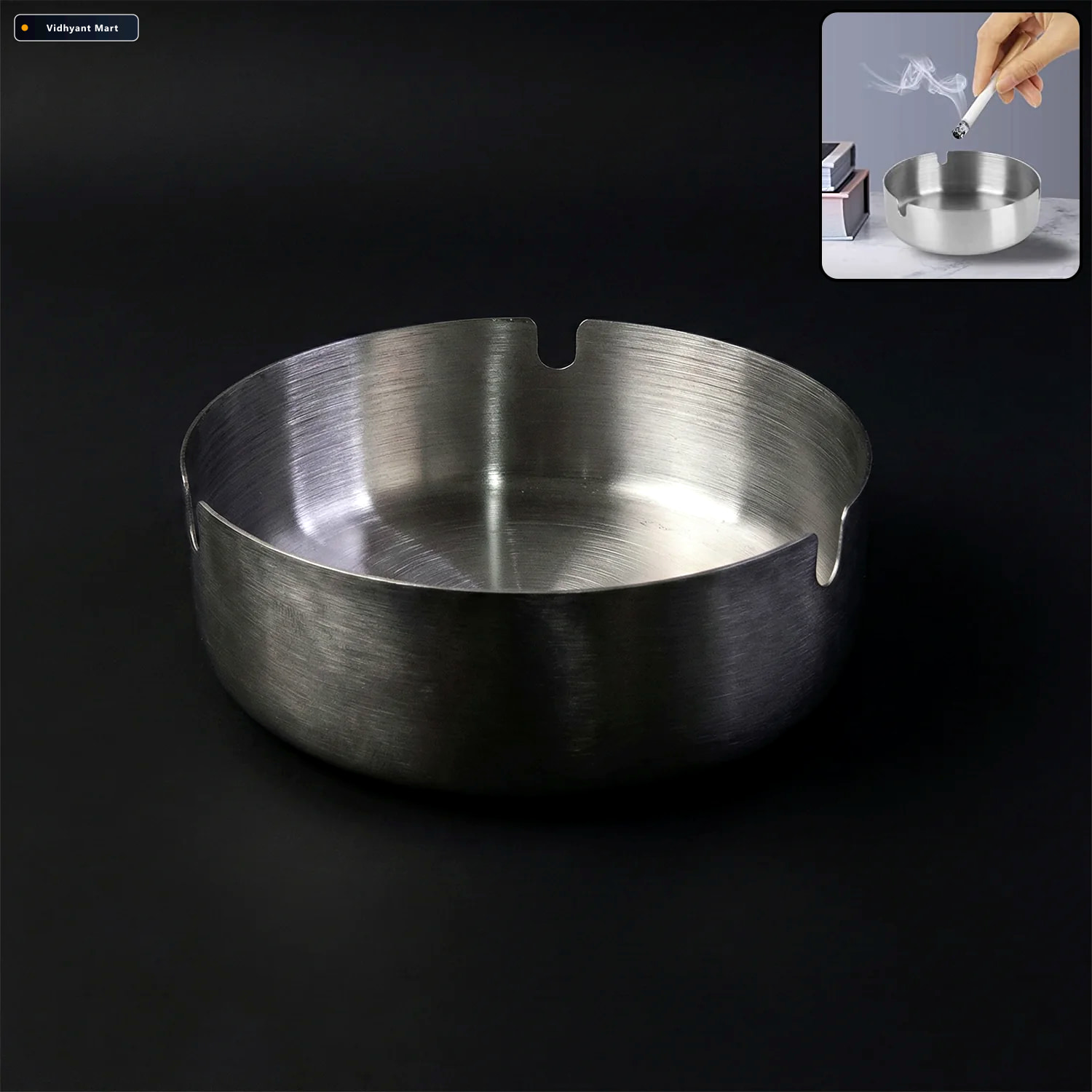 Vidhyant Mart Round Tabletop Cigarette Ashtray Multi Rest Slots 1