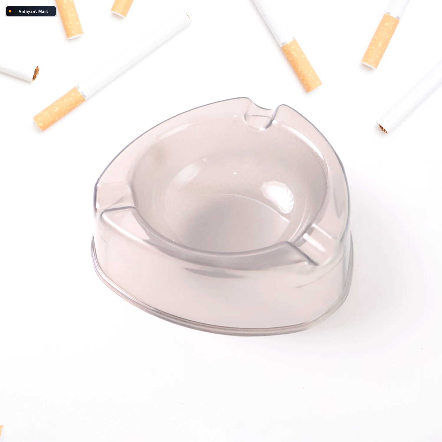 Vidhyant Mart Round Transparent Plastic Ashtray With 3 Cigarette 3