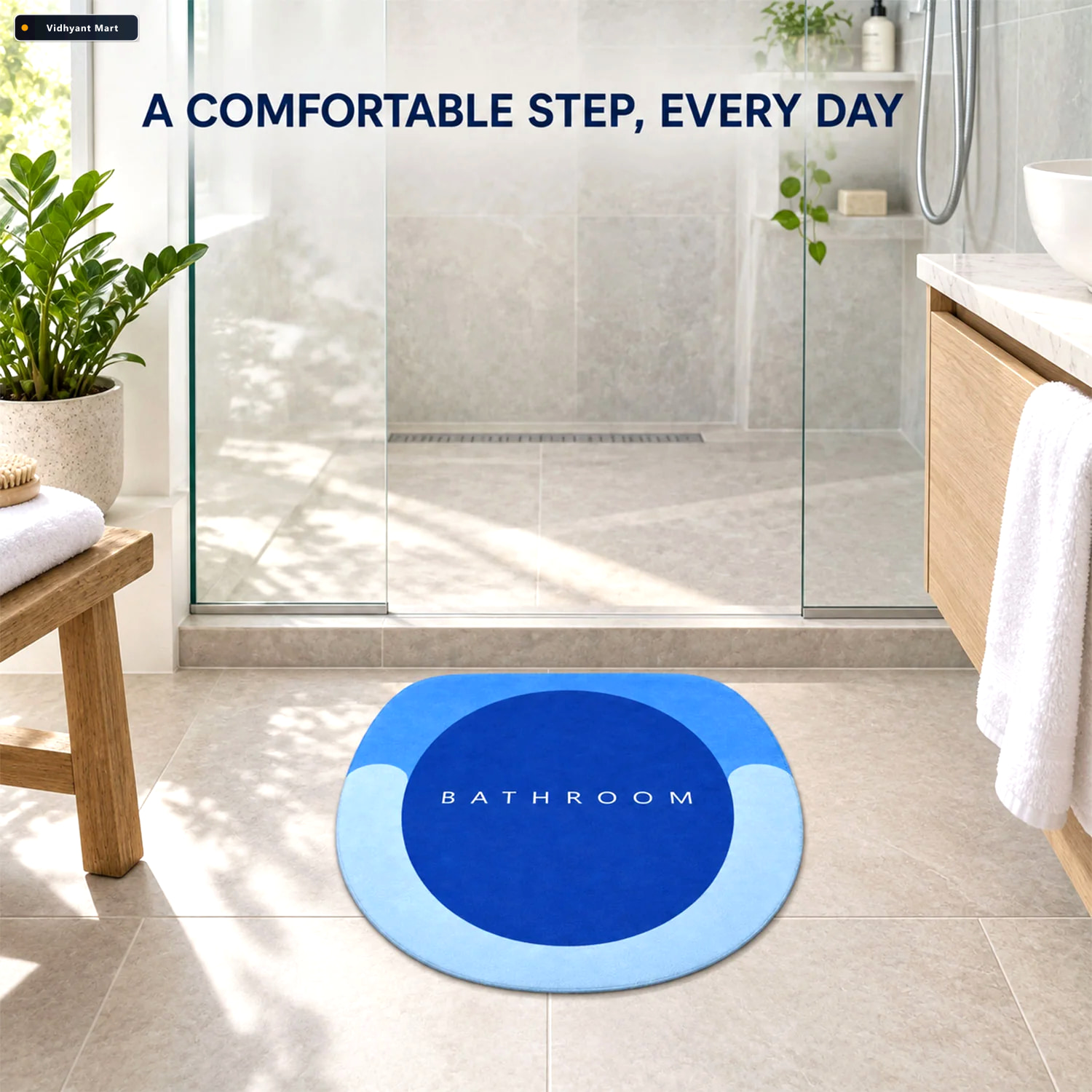 Vidhyant Mart Rounded Circle Design Bath Rug Soft Anti Slip Show 2