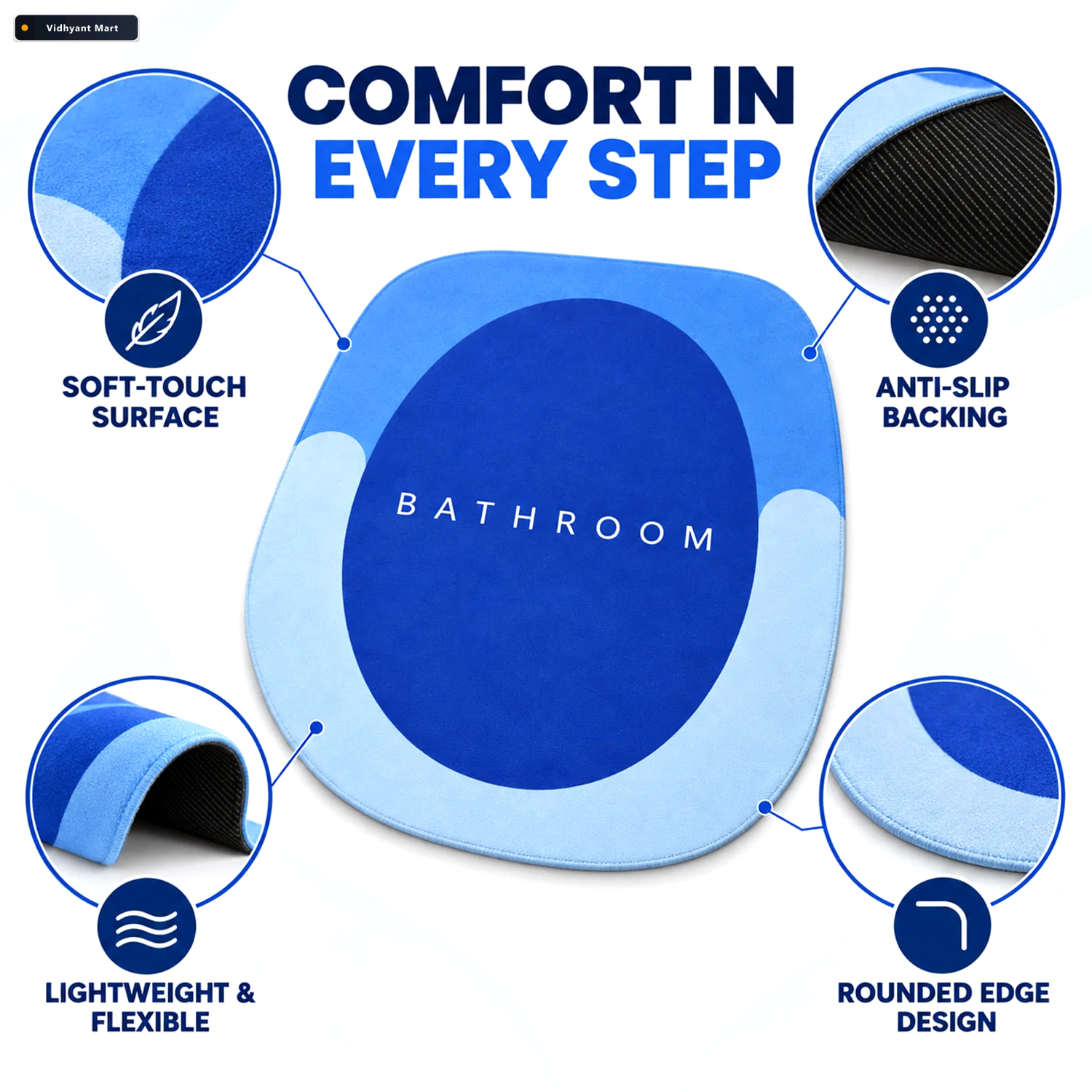 Vidhyant Mart Rounded Circle Design Bath Rug Soft Anti Slip Show 3