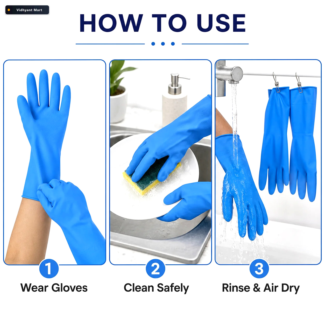 Vidhyant Mart Rubber Cleaning Gloves Reusable And Waterproof For 2