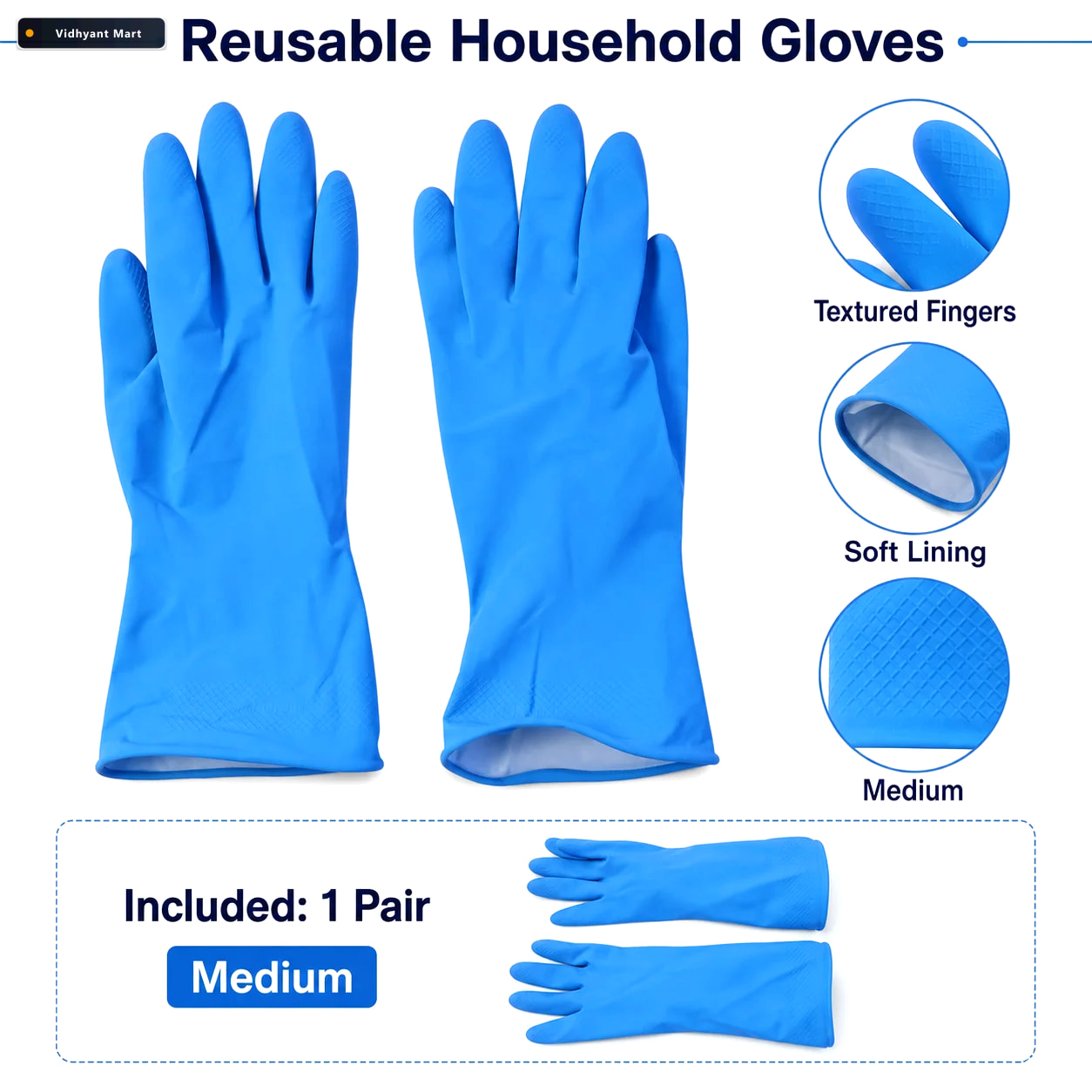 Vidhyant Mart Rubber Cleaning Gloves Reusable And Waterproof For 3