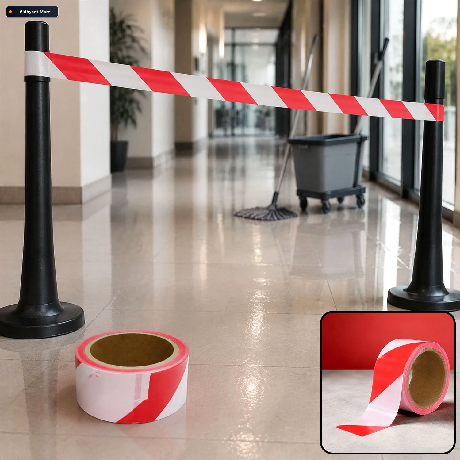 Vidhyant Mart Safety Warning Tape Non Adhesive 100m X 5cm Velvet 1