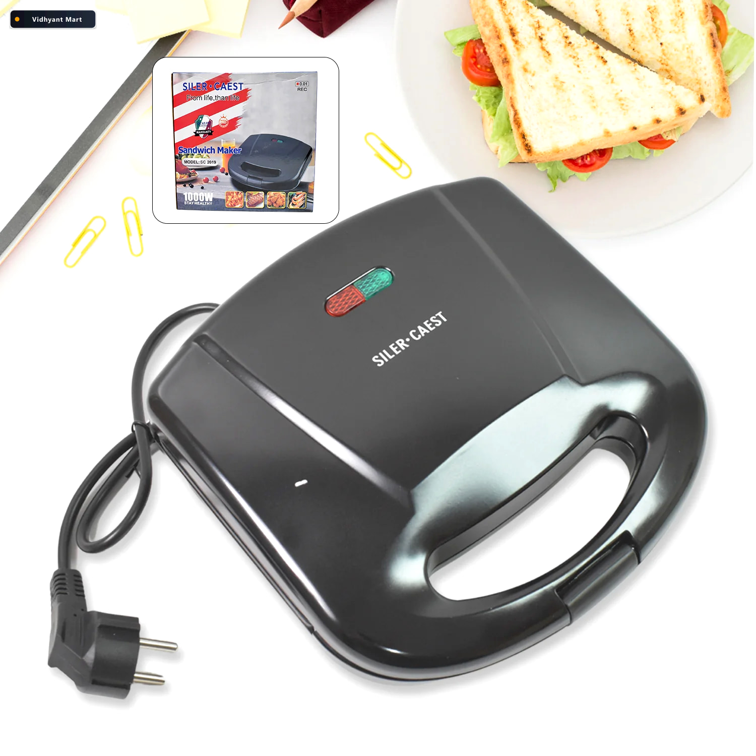 Vidhyant Mart Sandwich Maker Non Stick Plates Easy Use Indicator 1