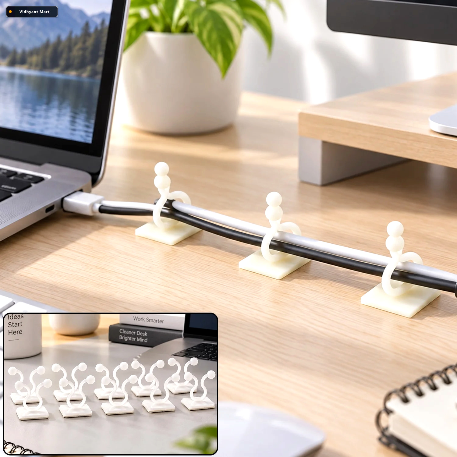 Vidhyant Mart Self Adhesive Cable Clips For Office Desk And Work 1