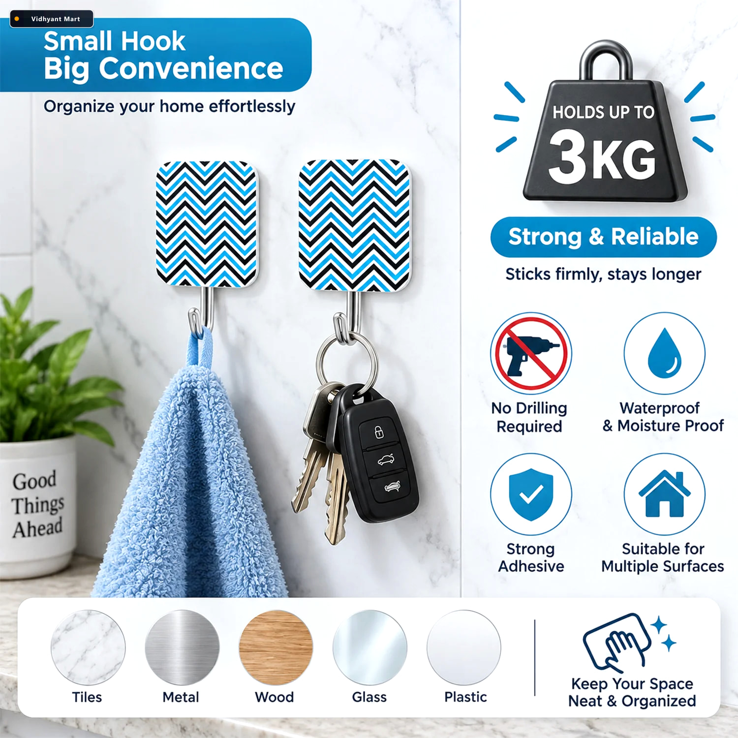 Vidhyant Mart Self Adhesive Cartoon Wall Hooks For Home Doors An 3
